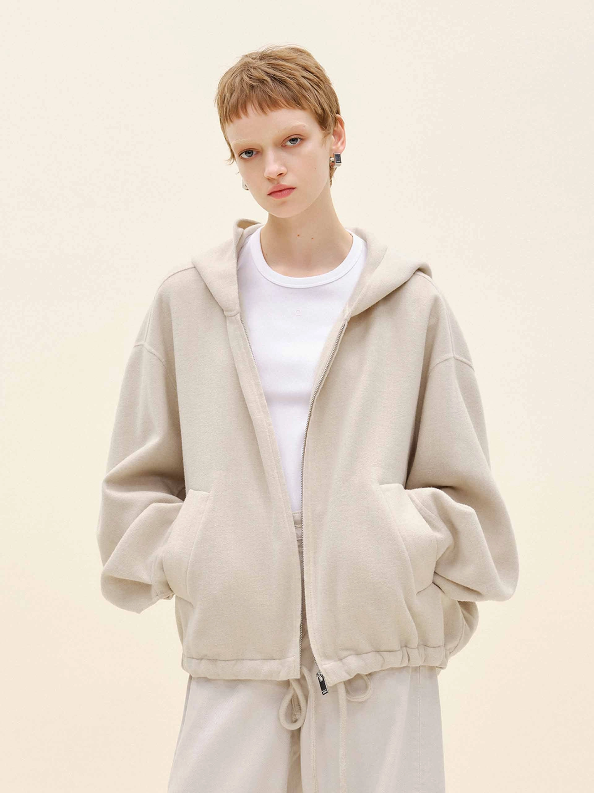New Cut Drawstring Hem Hooded Coat