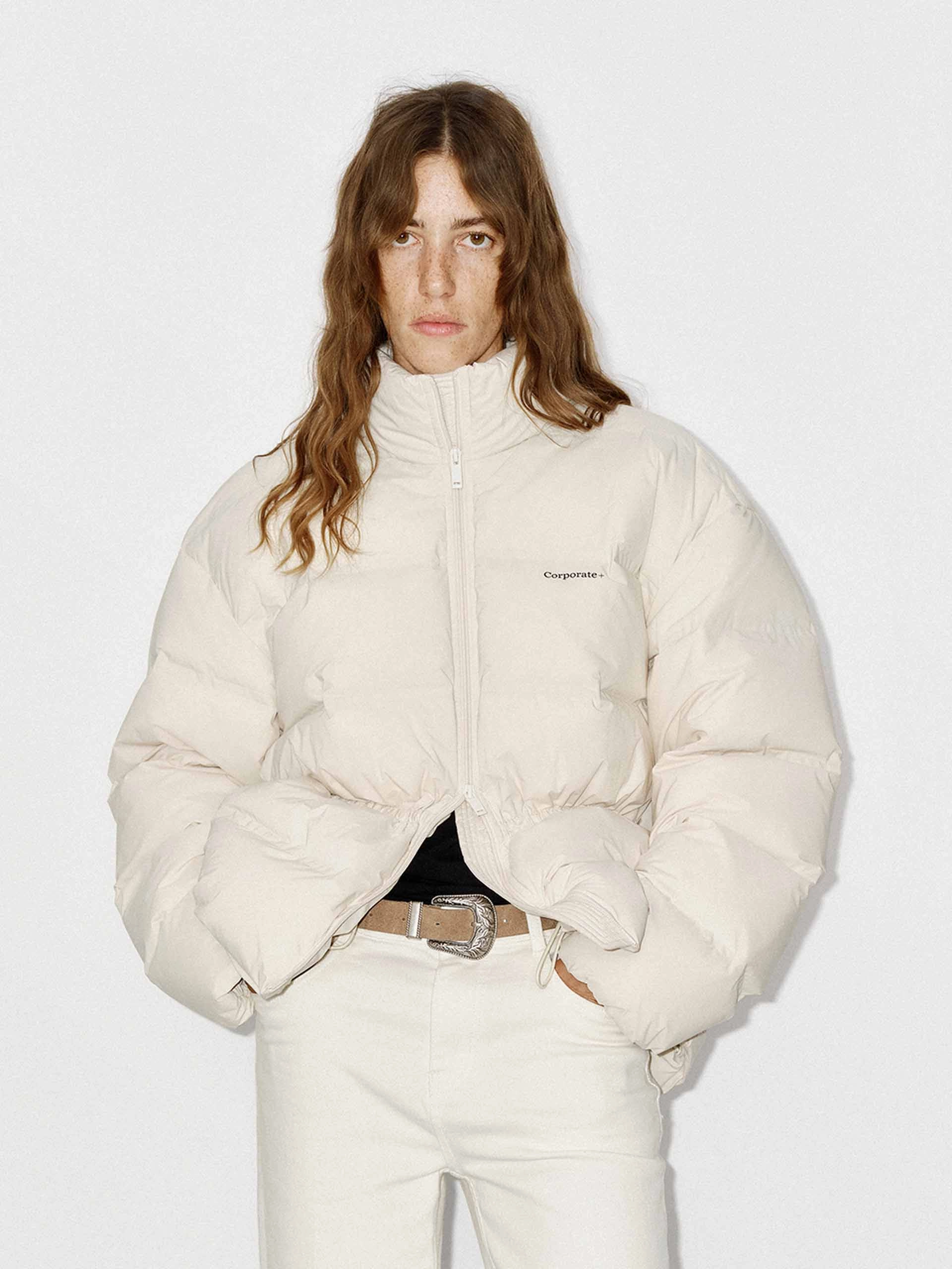 Drawstring Waist Down Jacket Abrasion Resistant Panels HighNeckDesign