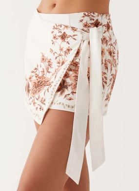 Pool Style Subtle Glow Dreamy Days Wrap Tie Side Mini Skirt - Ivory