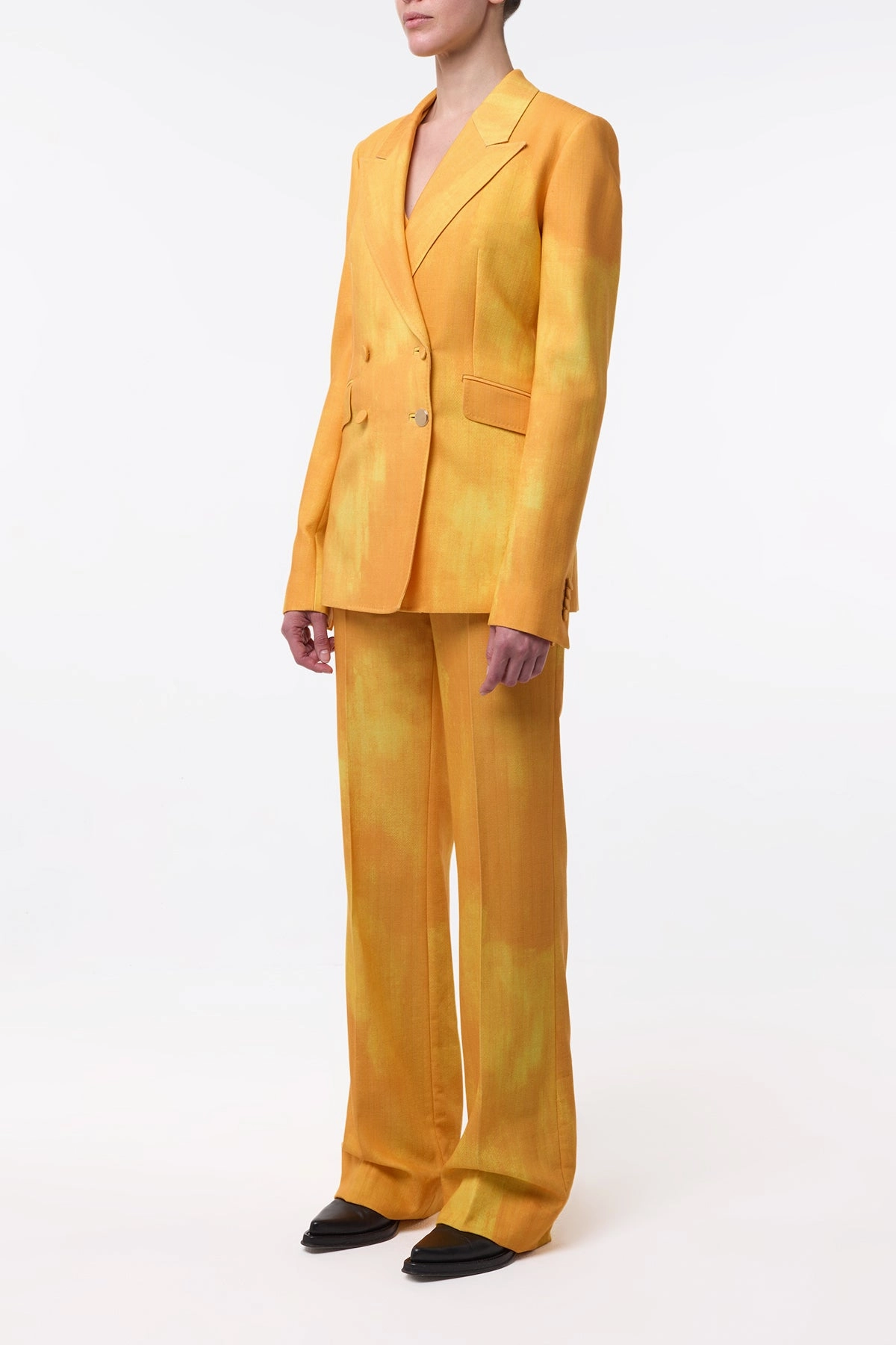 Timeless Layering Luxurious Tailoring Angela Blazer in Cadmium Yellow Virgin Wool