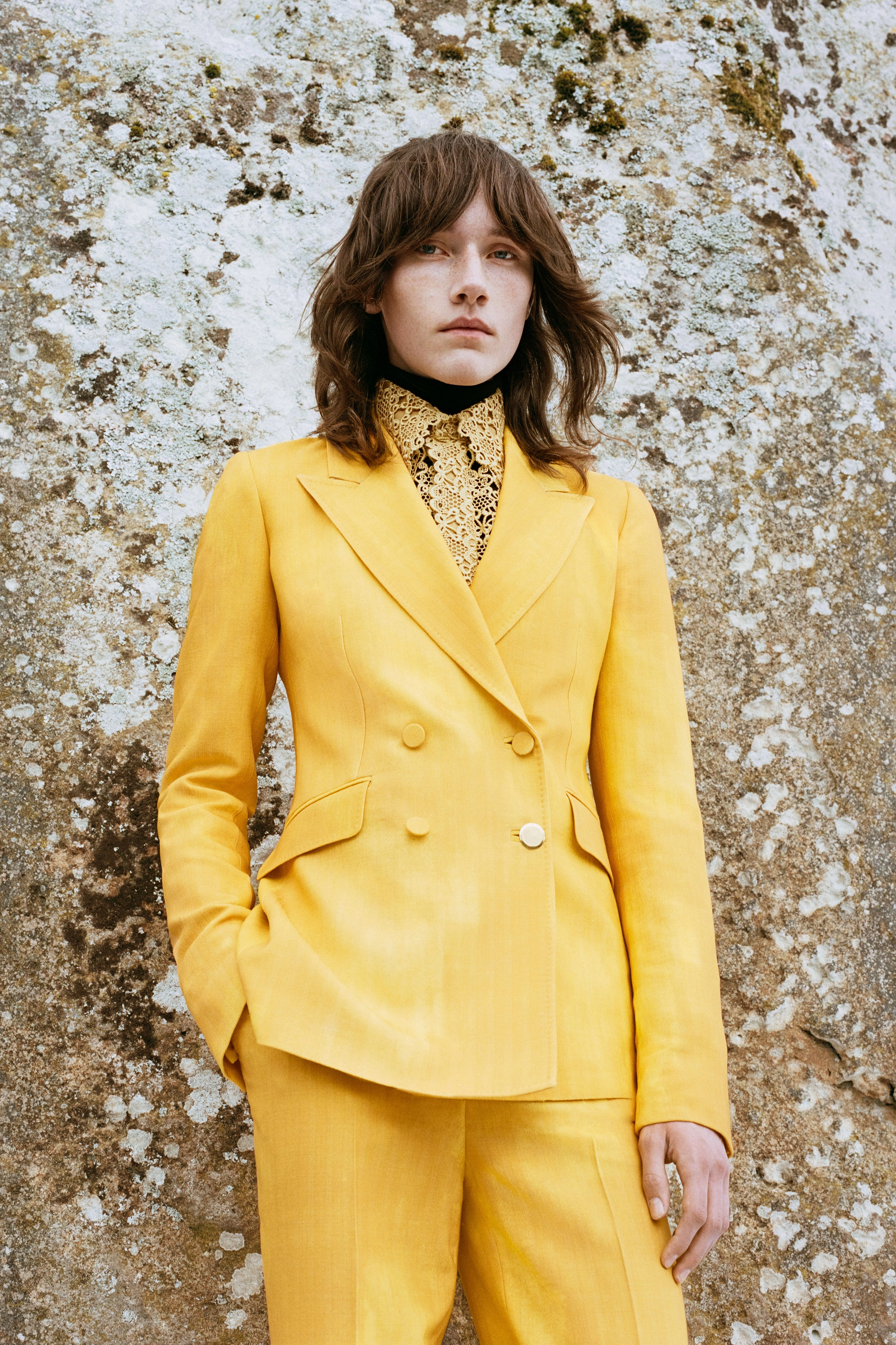 Snag Resistant Weave Angela Blazer in Cadmium Yellow Virgin Wool