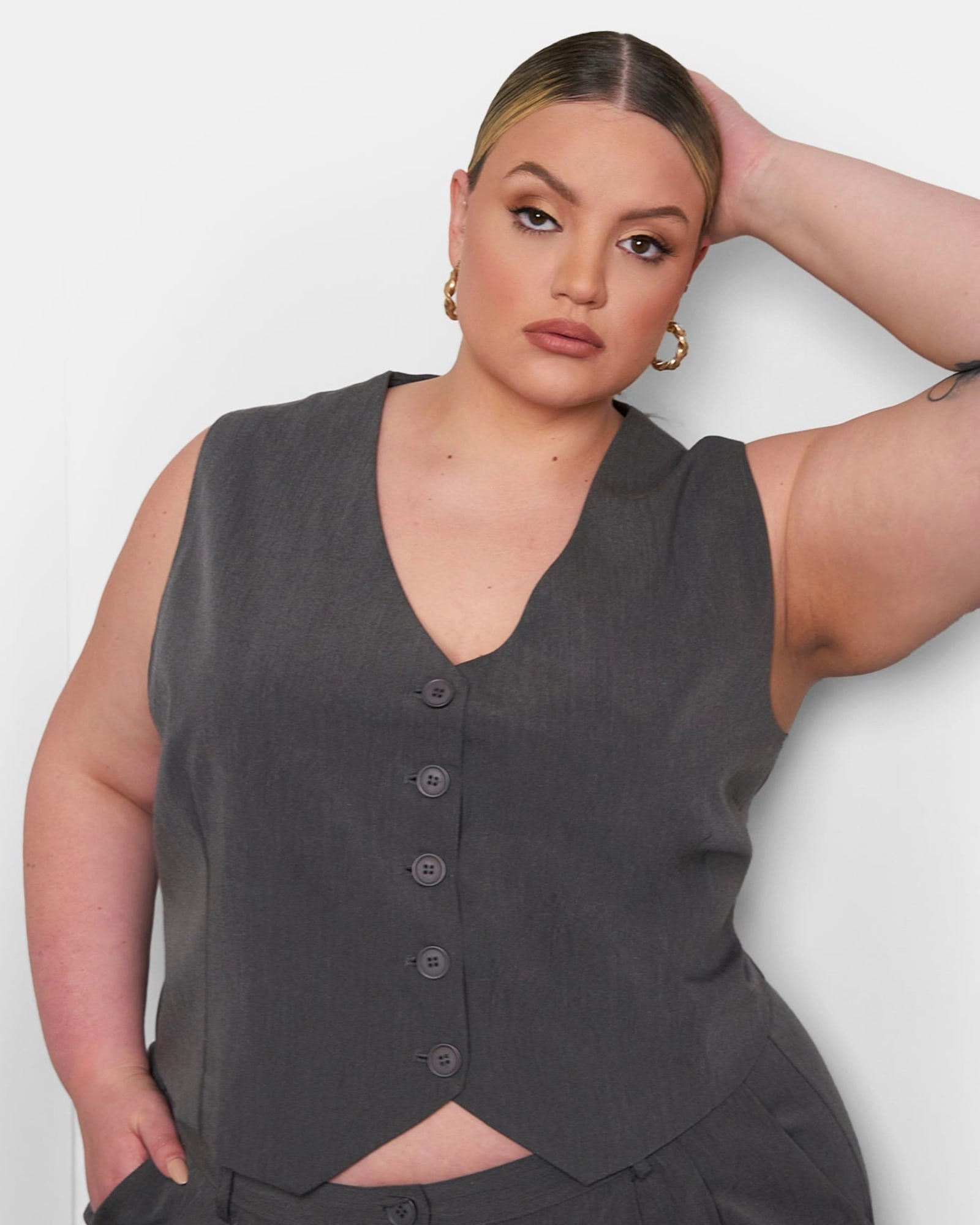 Assignment vintage Office Babe Button Up Vest - Charcoal | Gray