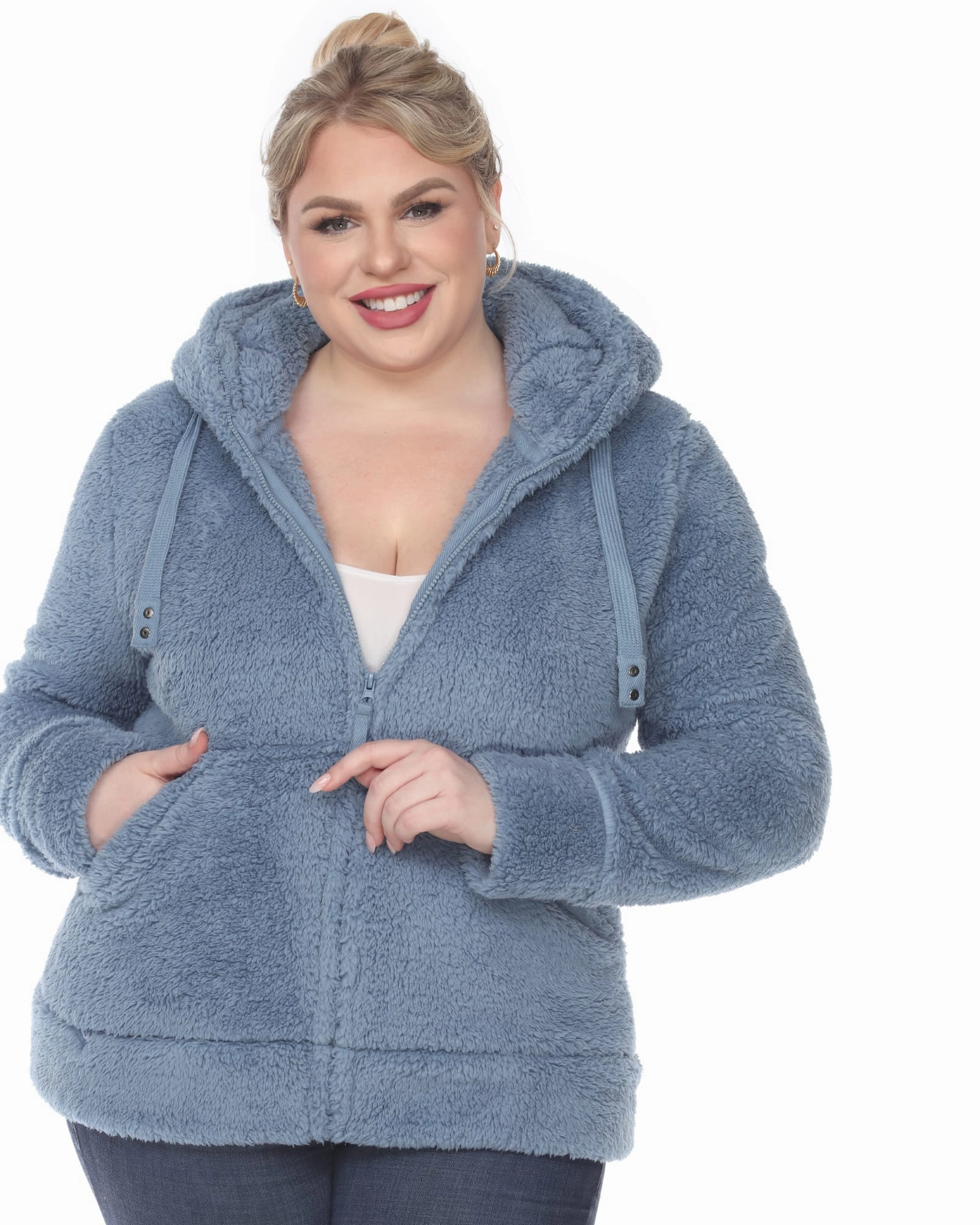 Adult Lightweight Outerwear Hooded Sherpa Jacket | Denim Blue
