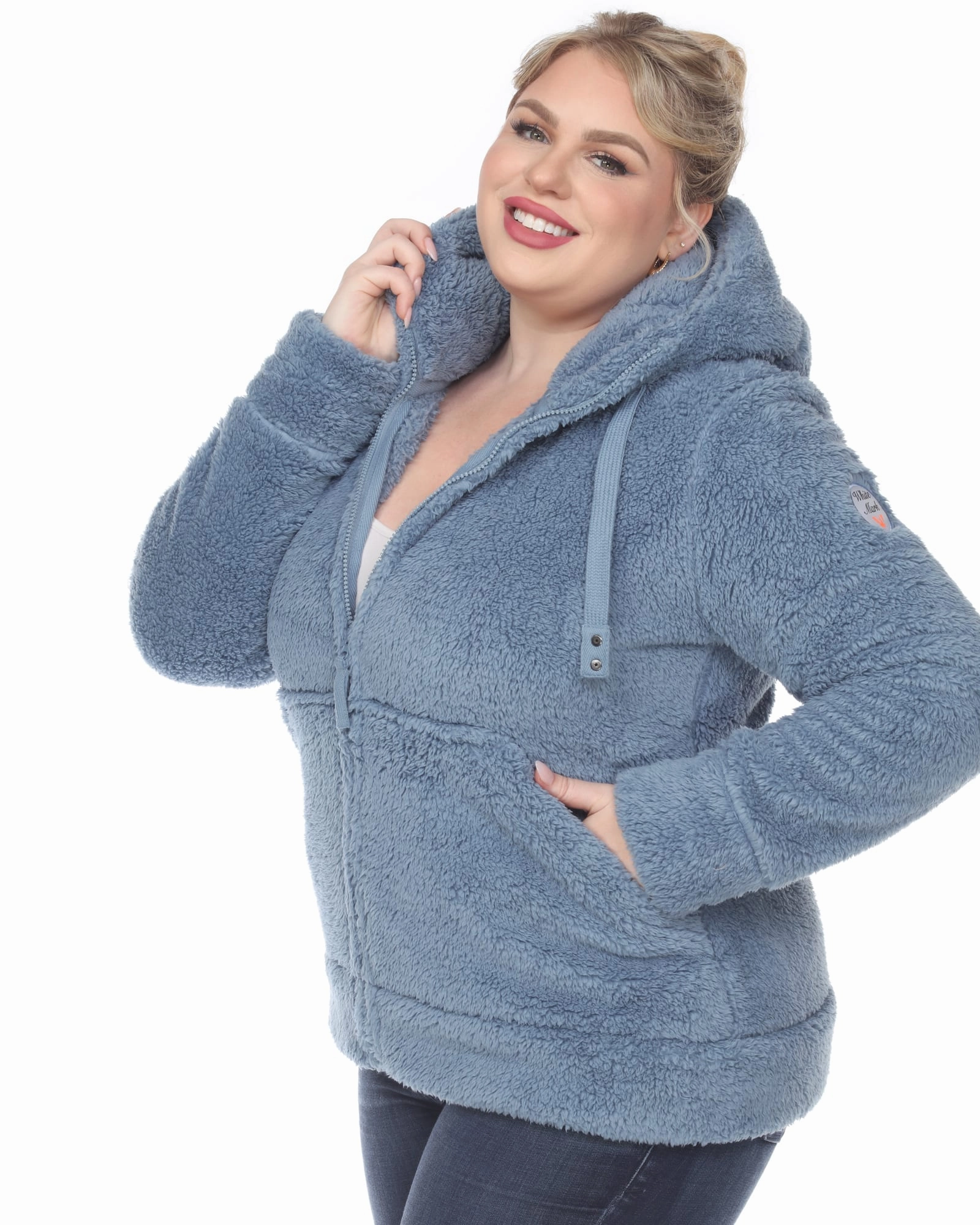Hooded Sherpa Jacket | Denim Blue HydrationCompatible Pocket