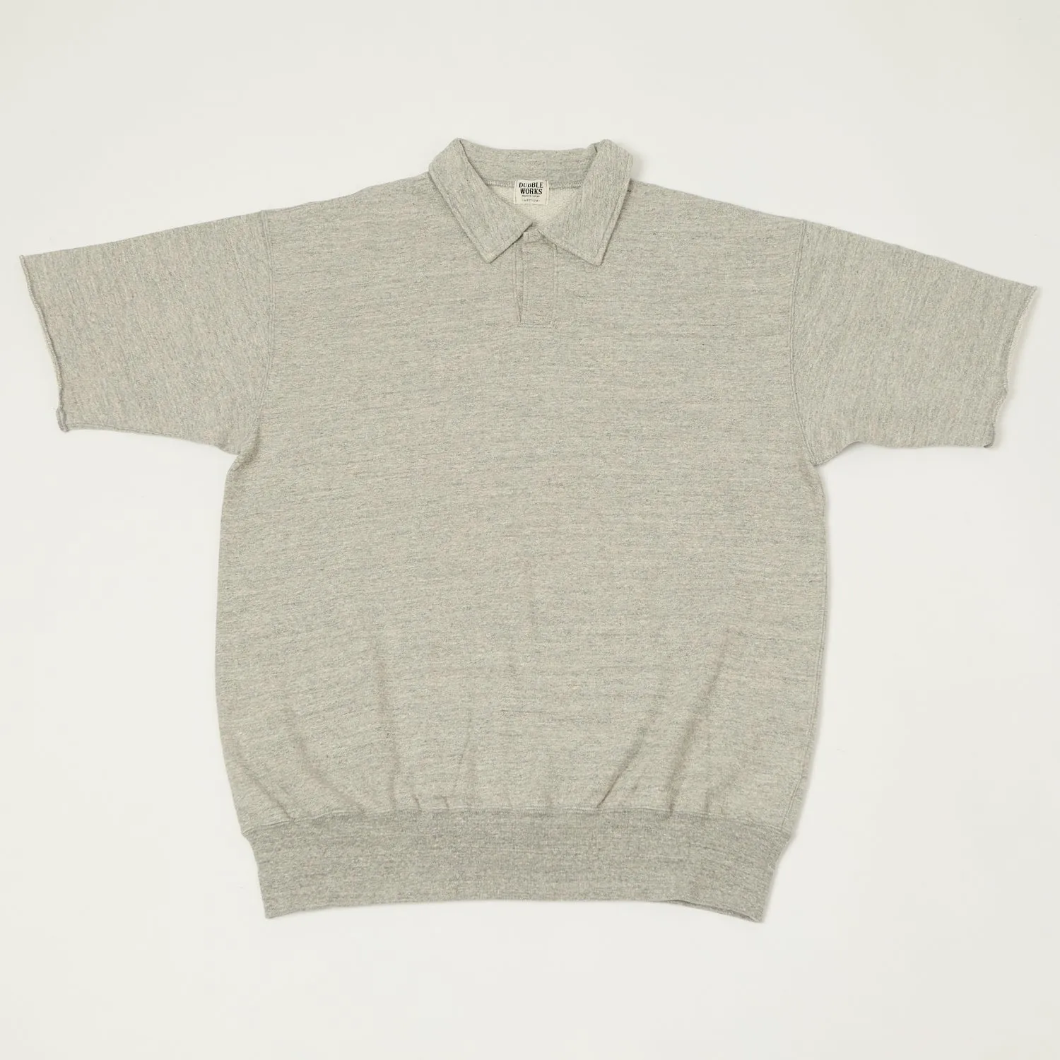 Trendy Casual Dubbleworks Cut Off Sleeve Sweat Polo Shirt - Heather Grey