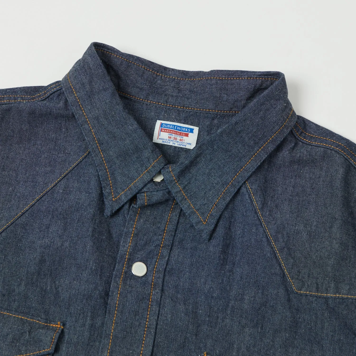 Two Tone Stitching Casual Day Dubbleworks Lot. 43001 Chambray Western Shirt - Navy Blue