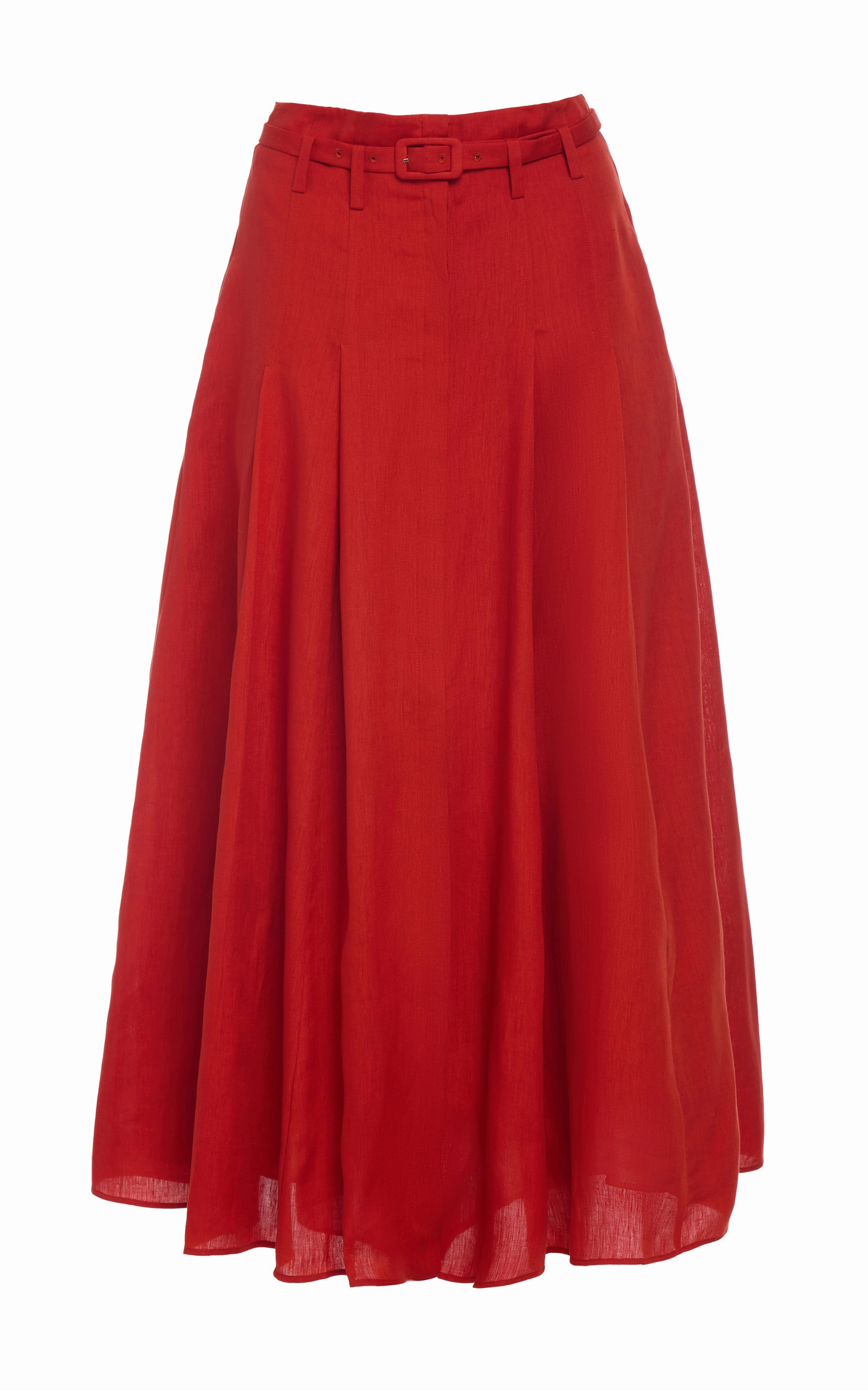 Dugald Pleated Midi Skirt in Antelope Orange Aloe Linen Street Attire