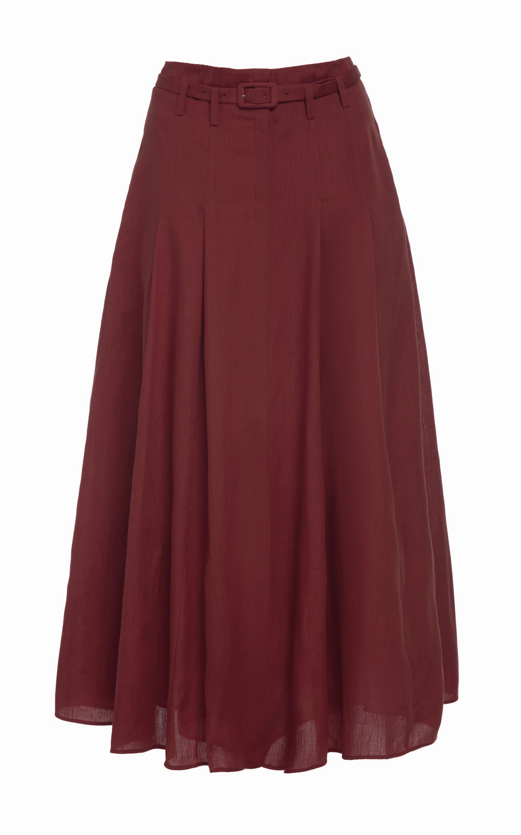 Dugald Pleated Midi Skirt in Burnt Sienna Aloe Linen Relaxed Look