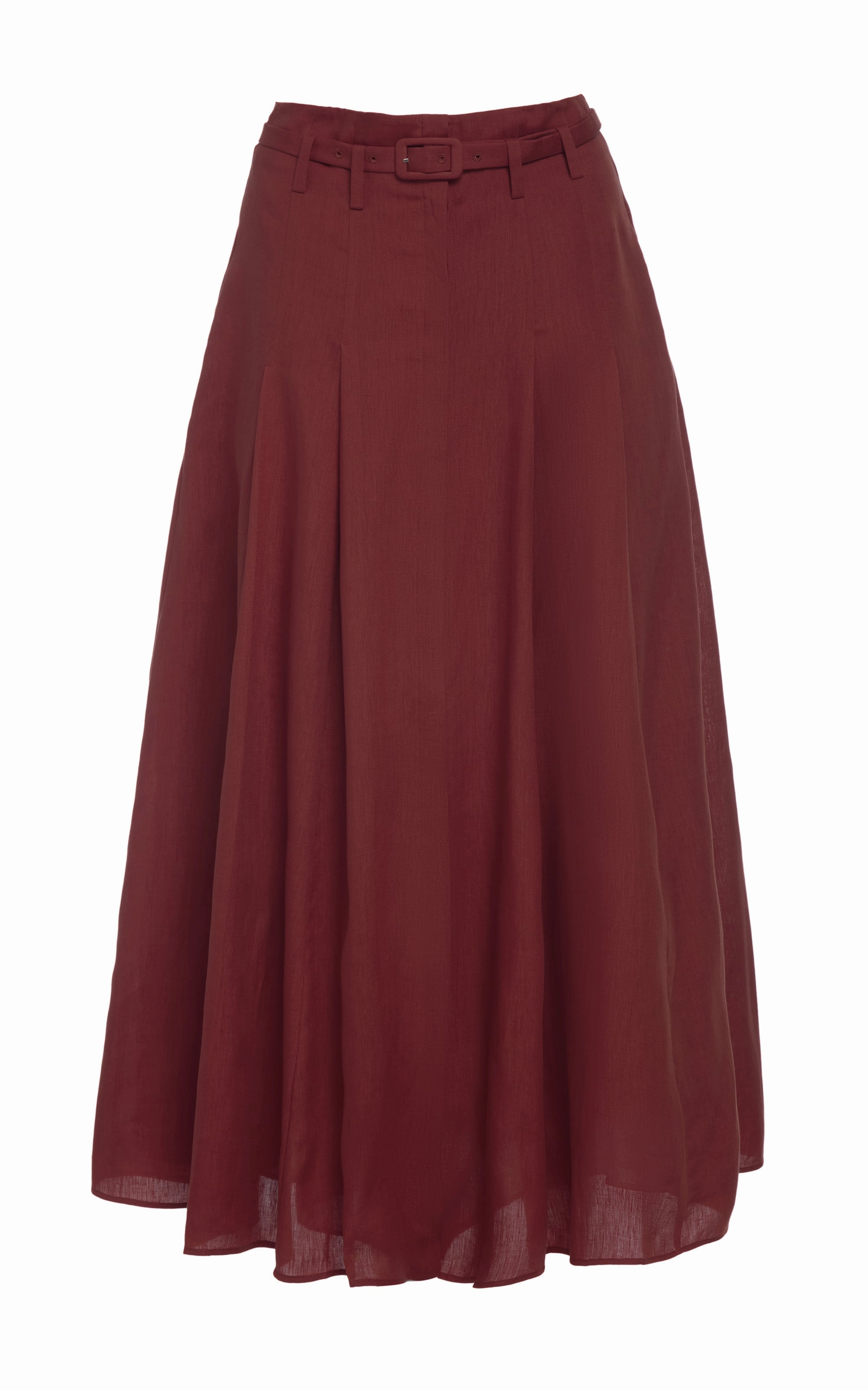 Dugald Pleated Midi Skirt in Burnt Sienna Aloe Linen Sporty Casual