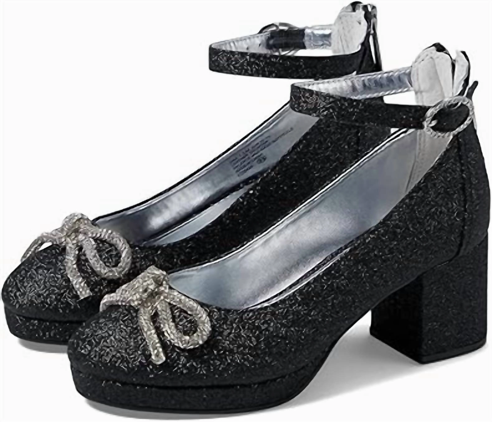 Scandi Fit Reinforced Eyelet Durability Girls Daylin Glitter Heel Shoes In Black Glitter