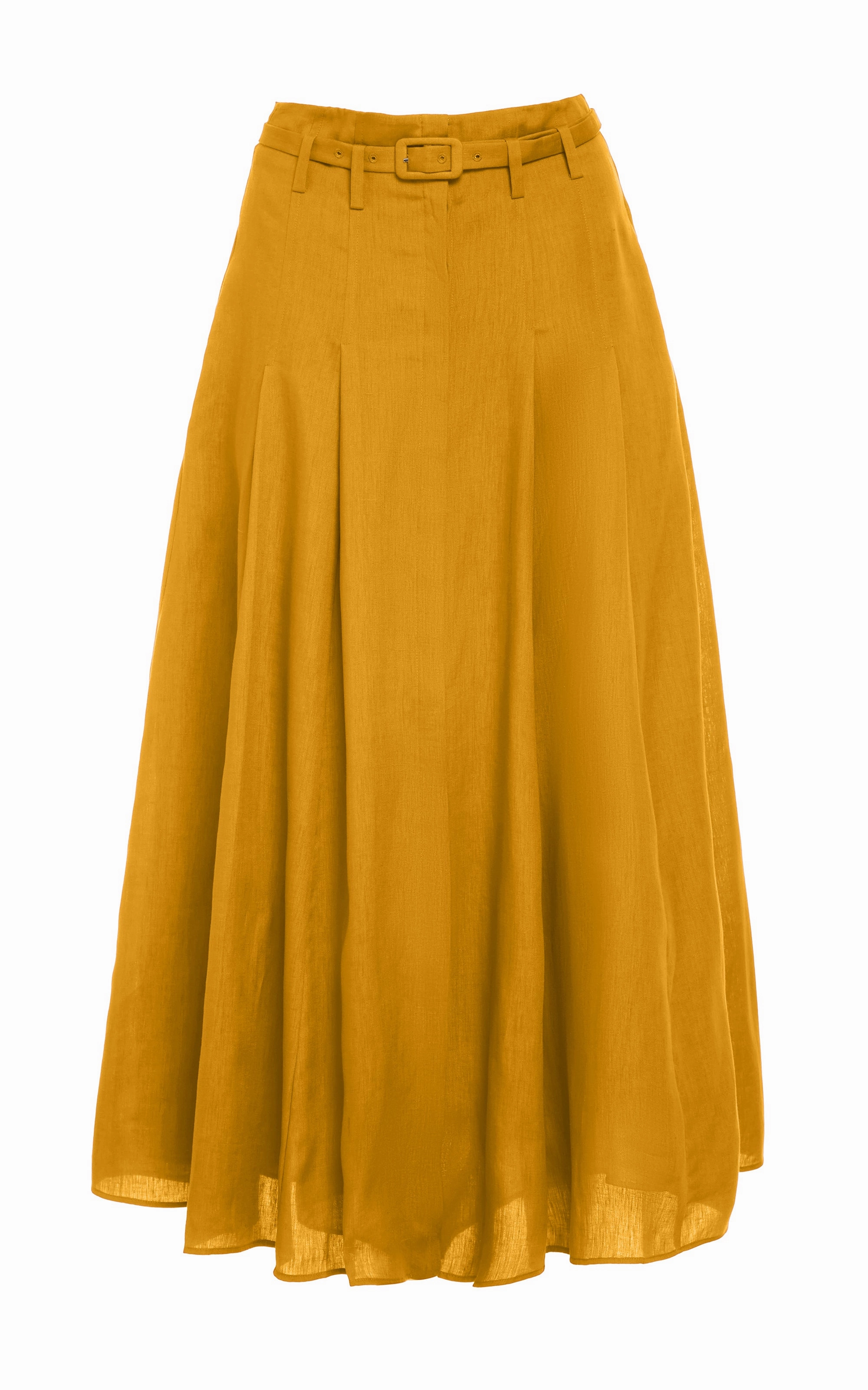 Dugald Pleated Midi Skirt in Golden Birch Aloe Linen Date night Wedding guest