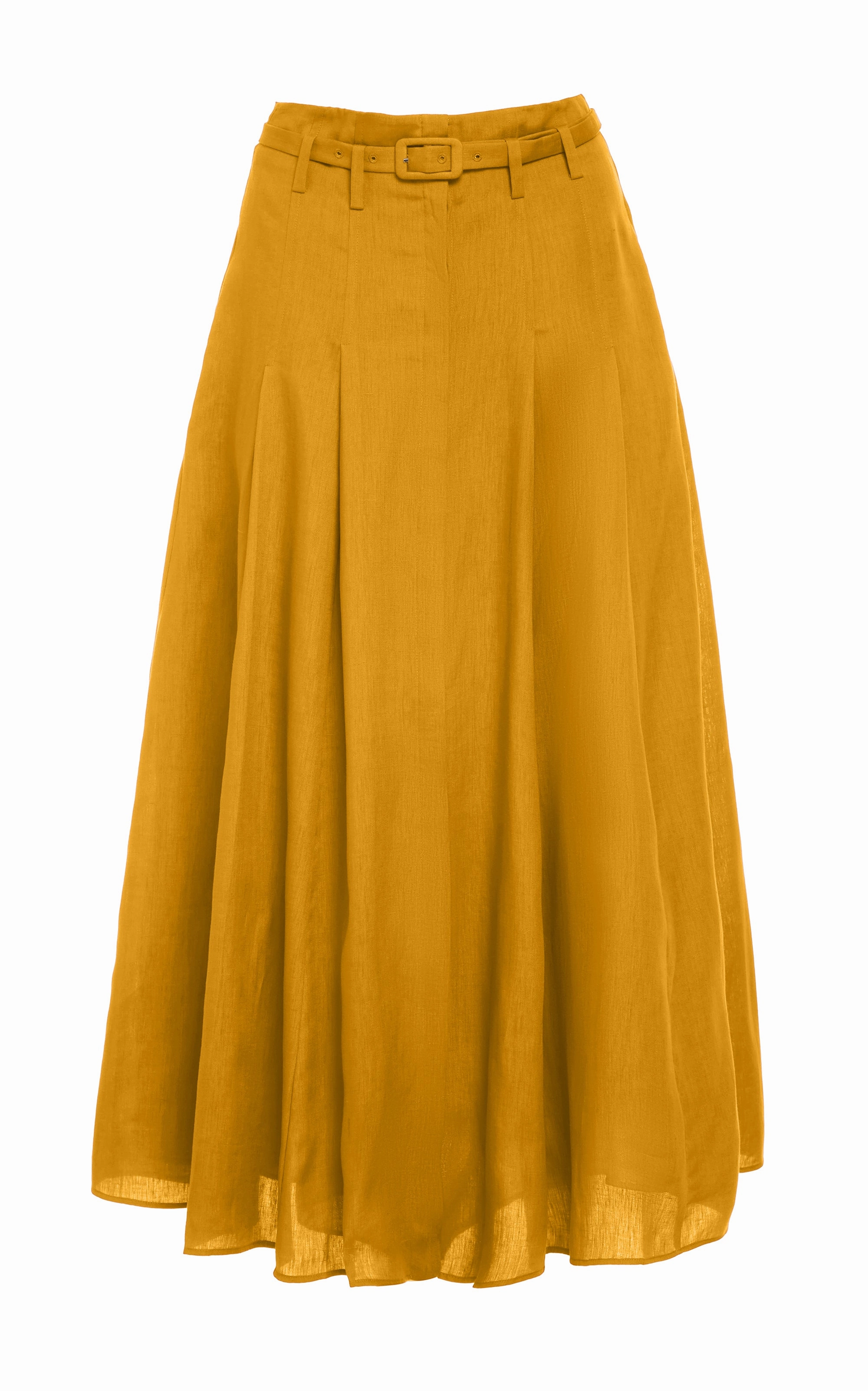 Dugald Pleated Midi Skirt in Golden Birch Aloe Linen ribbed texture Soft Outfit