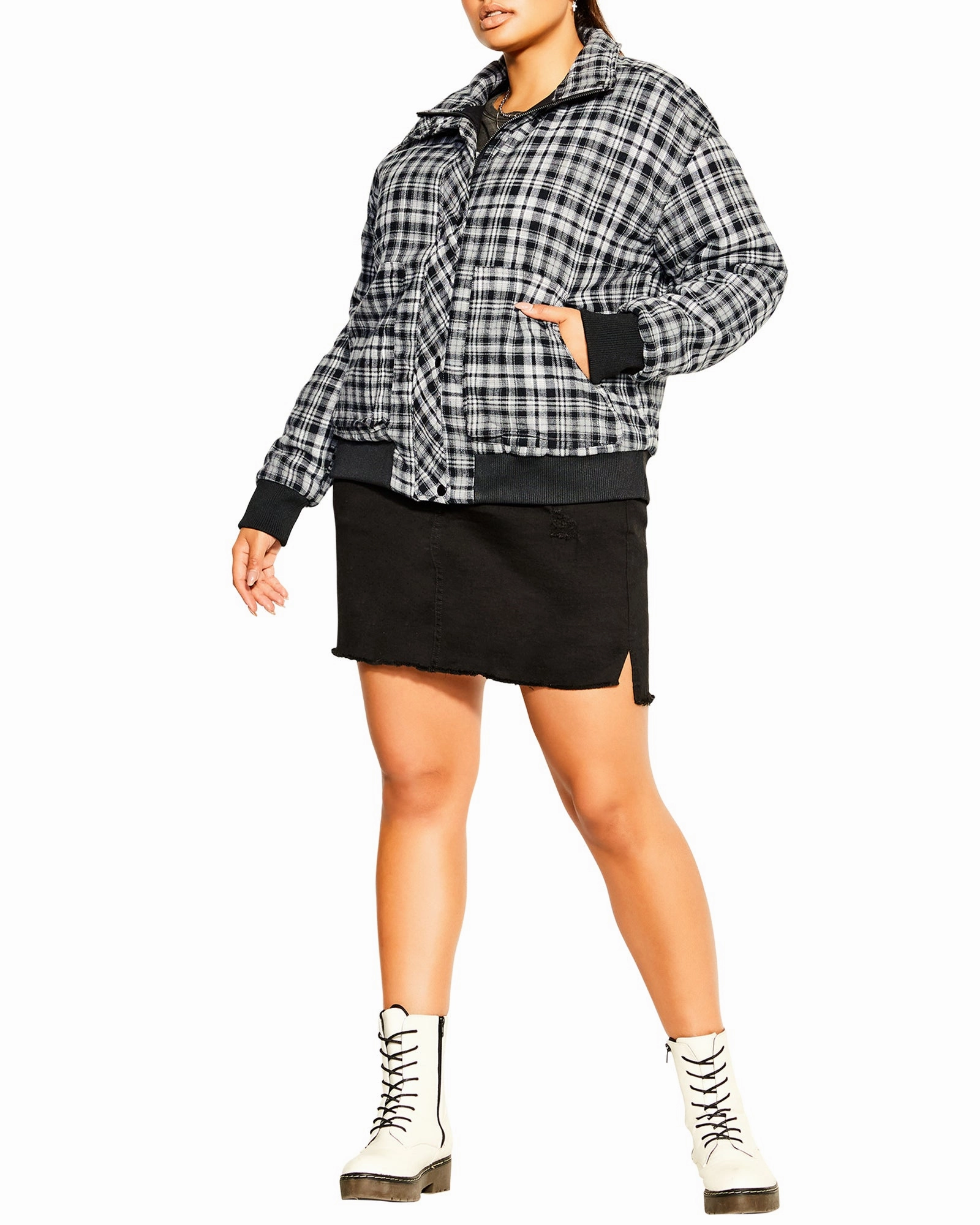 Cynthia Check Out Jacket | Black / White Functional Detail Hiking Style