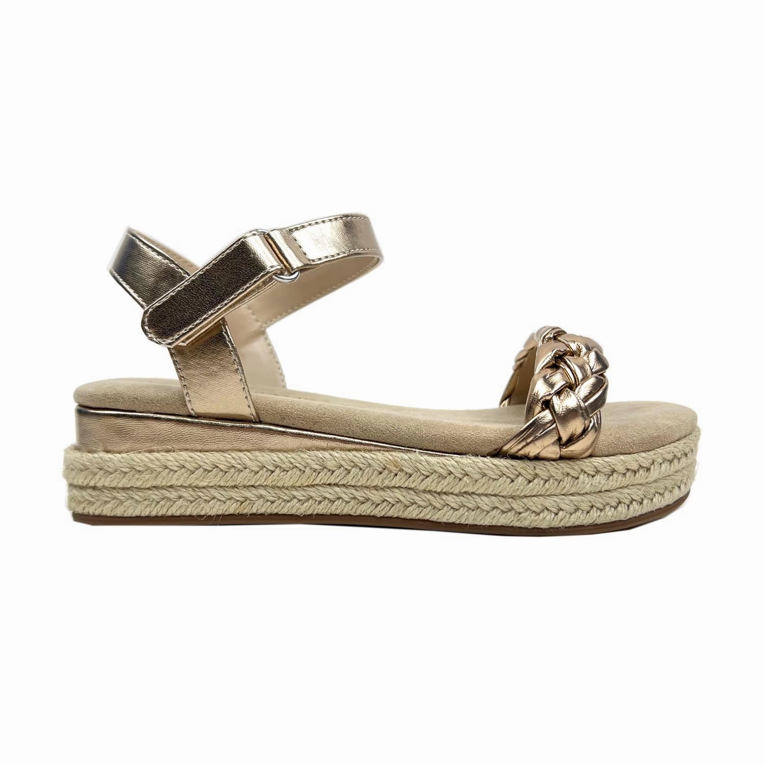 Non Slip Sole Synthetic Weave Miss April Wedge Sandal in Light Bronze - Kids