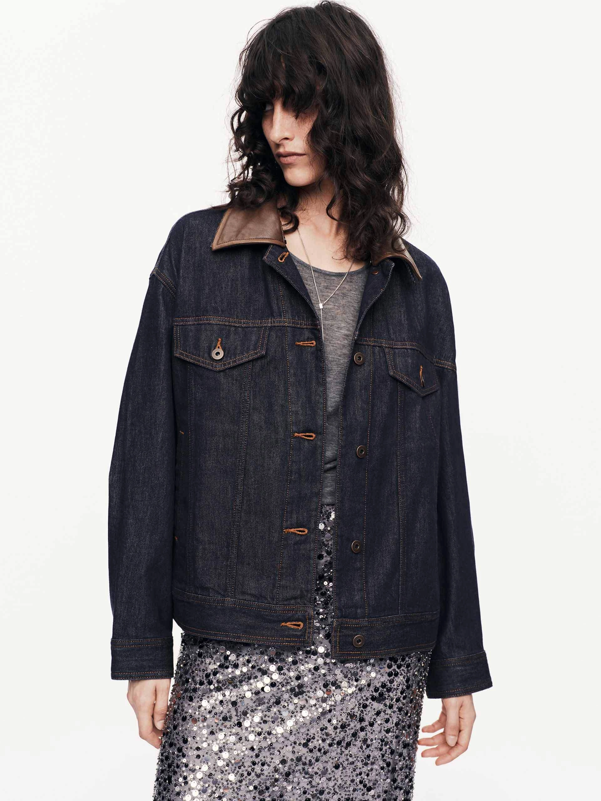 wrinkle free QuickAccess Pockets Contrast Cotton Denim Jacket