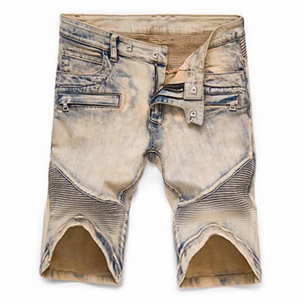 West Louis? Pleated Motor Jeans Shorts Relaxed Fit Trendy Fashion