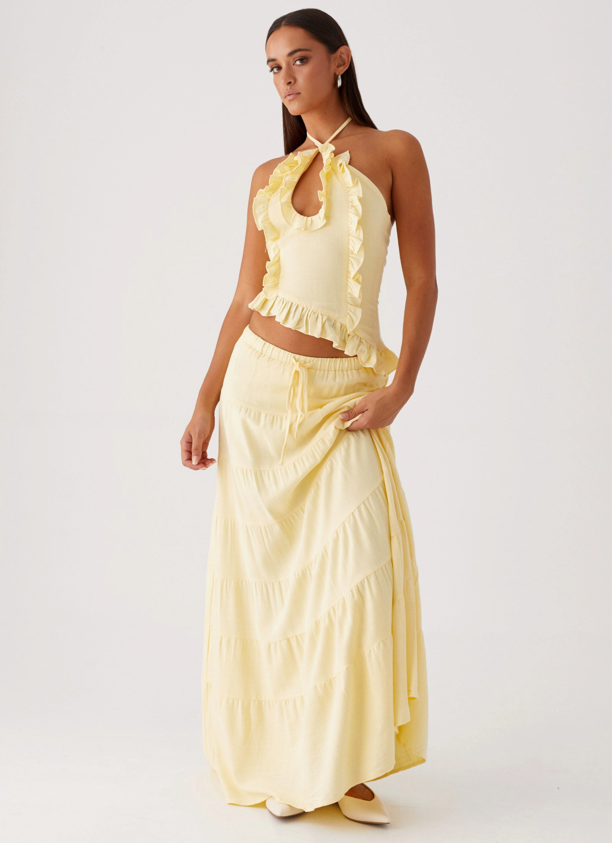 Mariella Linen Maxi Skirt - Yellow Sleek Styling