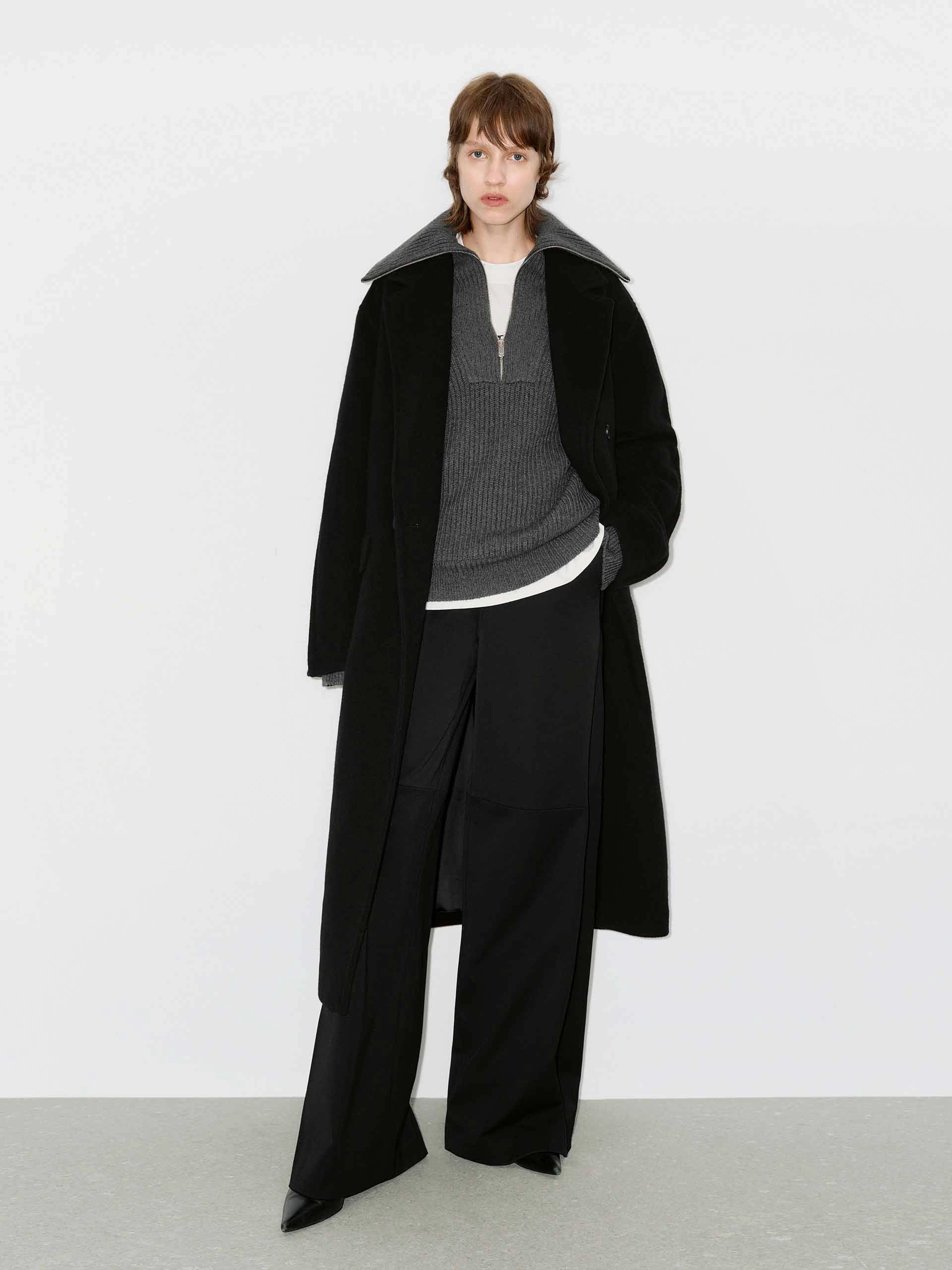 heavy duty fabric Noise Reducing Fabric Double Breasted Belted Coat