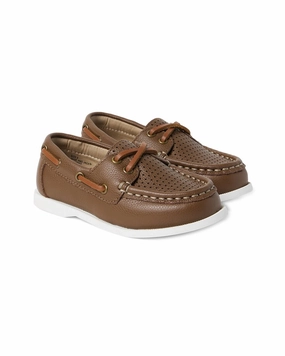 Janie and Jack Perforated Leather Boat Shoe Flexible Grip