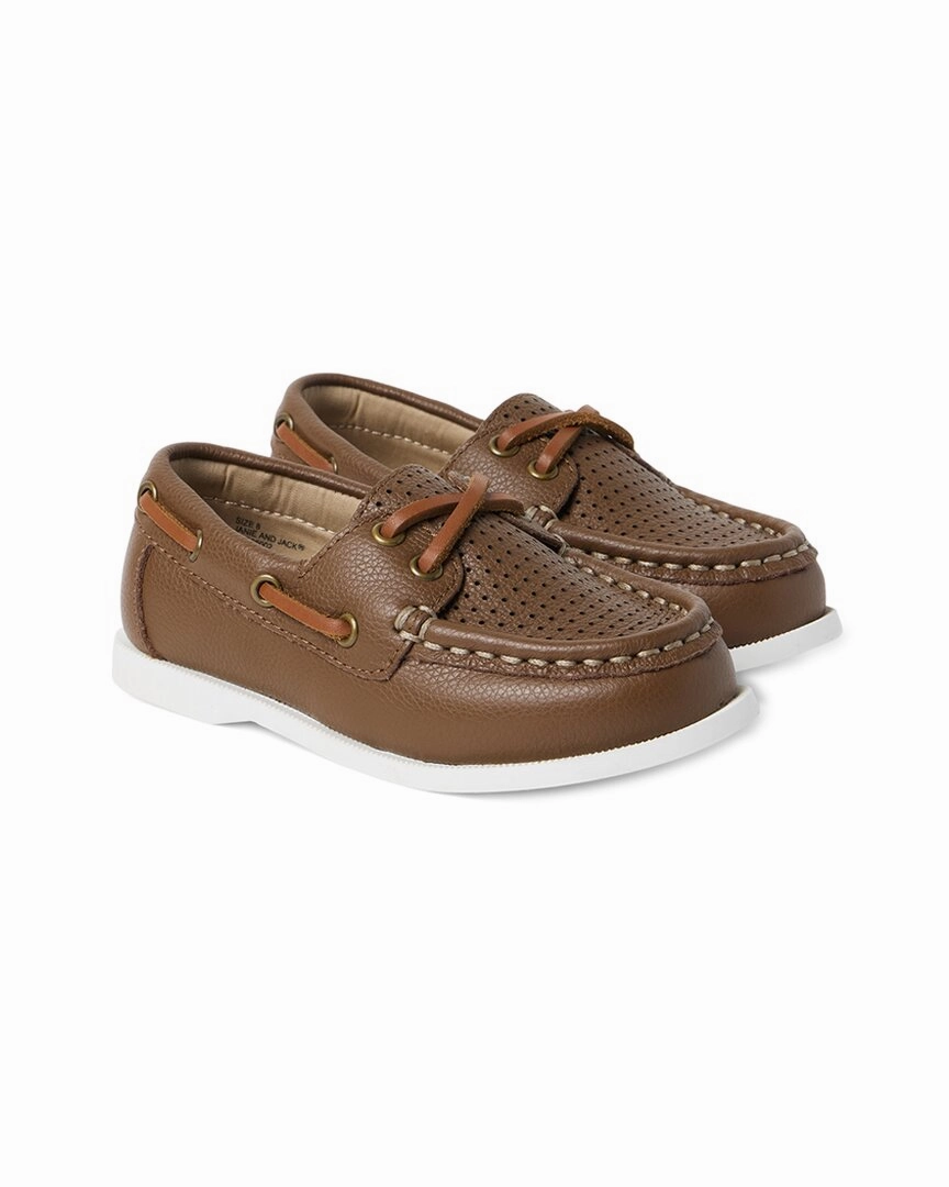 Stripe Mood Sturdy Outsole Janie and Jack Perforated Leather Boat Shoe