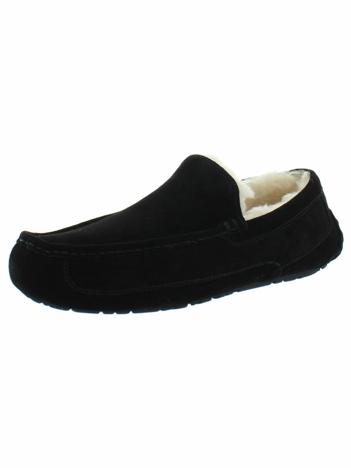 Sleek Ascot Mens Suede Shearling Moccasin Slippers