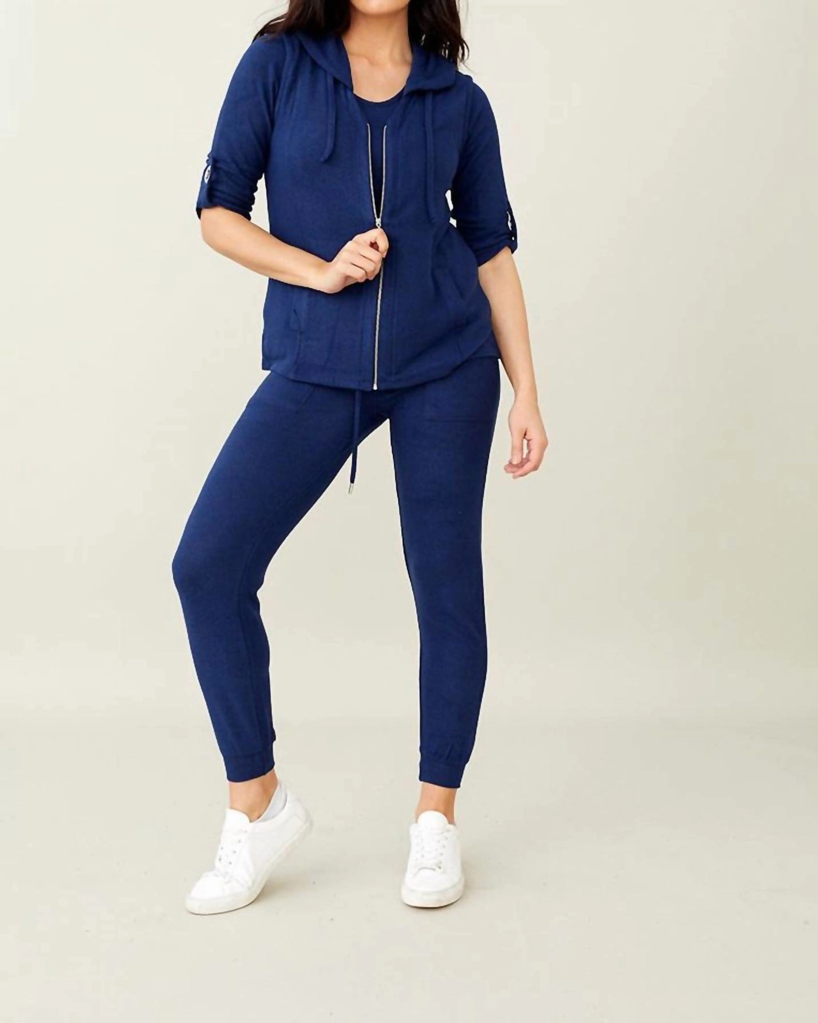 Windproof Construction winter season Soft Stretch Hooded Vest in Navy | Navy