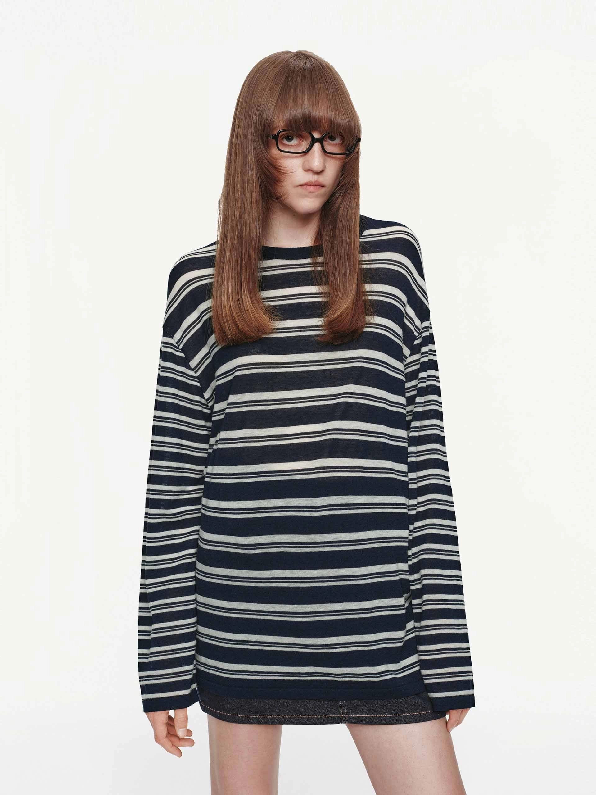 All Season Knit Snuggle Ready Round Neck Striped Sweater