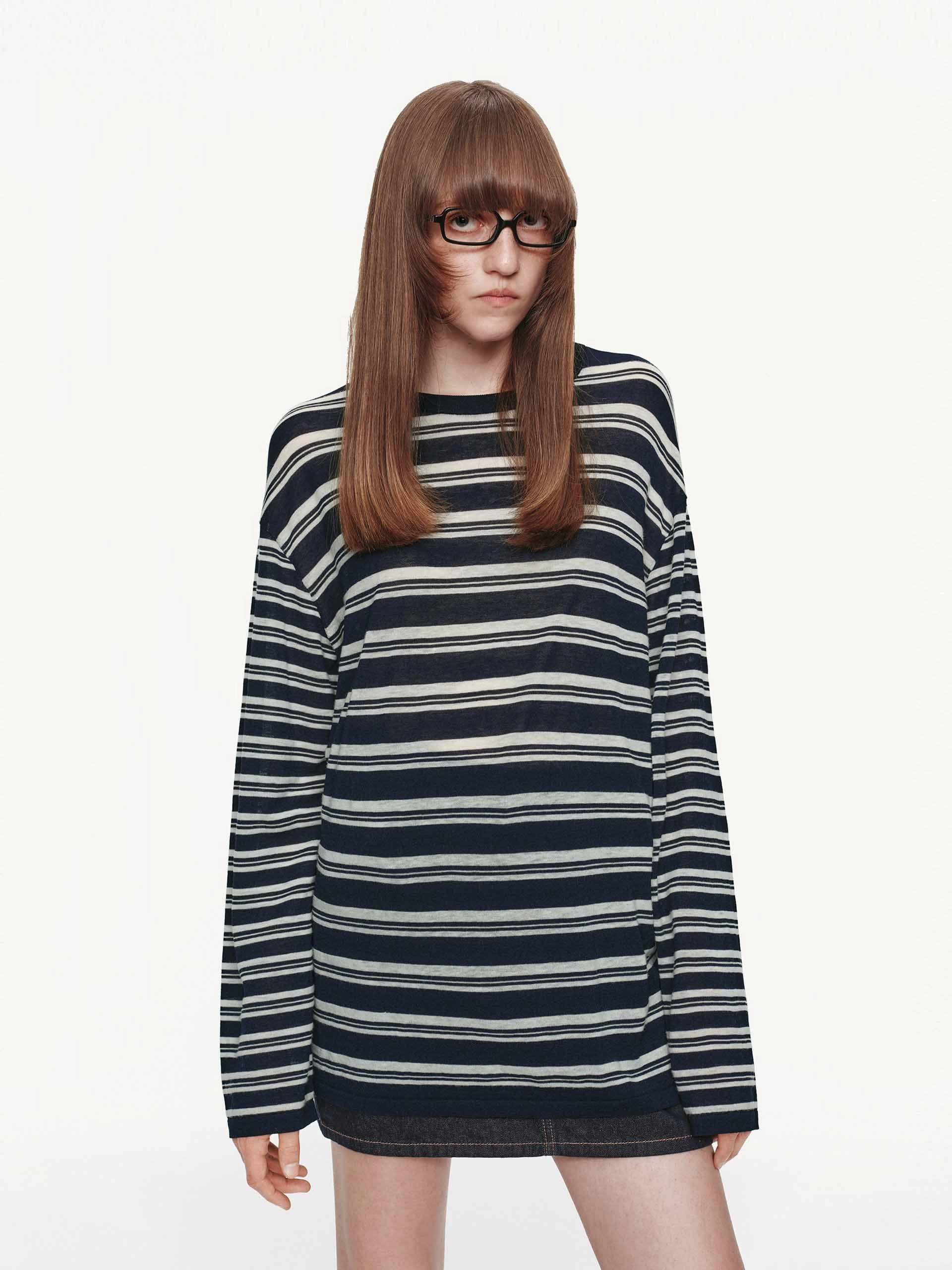 Layered Fashion Round Neck Striped Sweater
