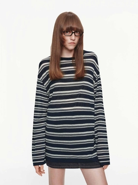 Round Neck Striped Sweater Relaxed Comfort Wear hypoallergenic