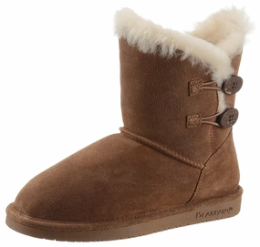 Bearpaw Rosaline Youth Boots Brown Suede Sheepskin Lined Snow Boots JOBB203 Stylish Look