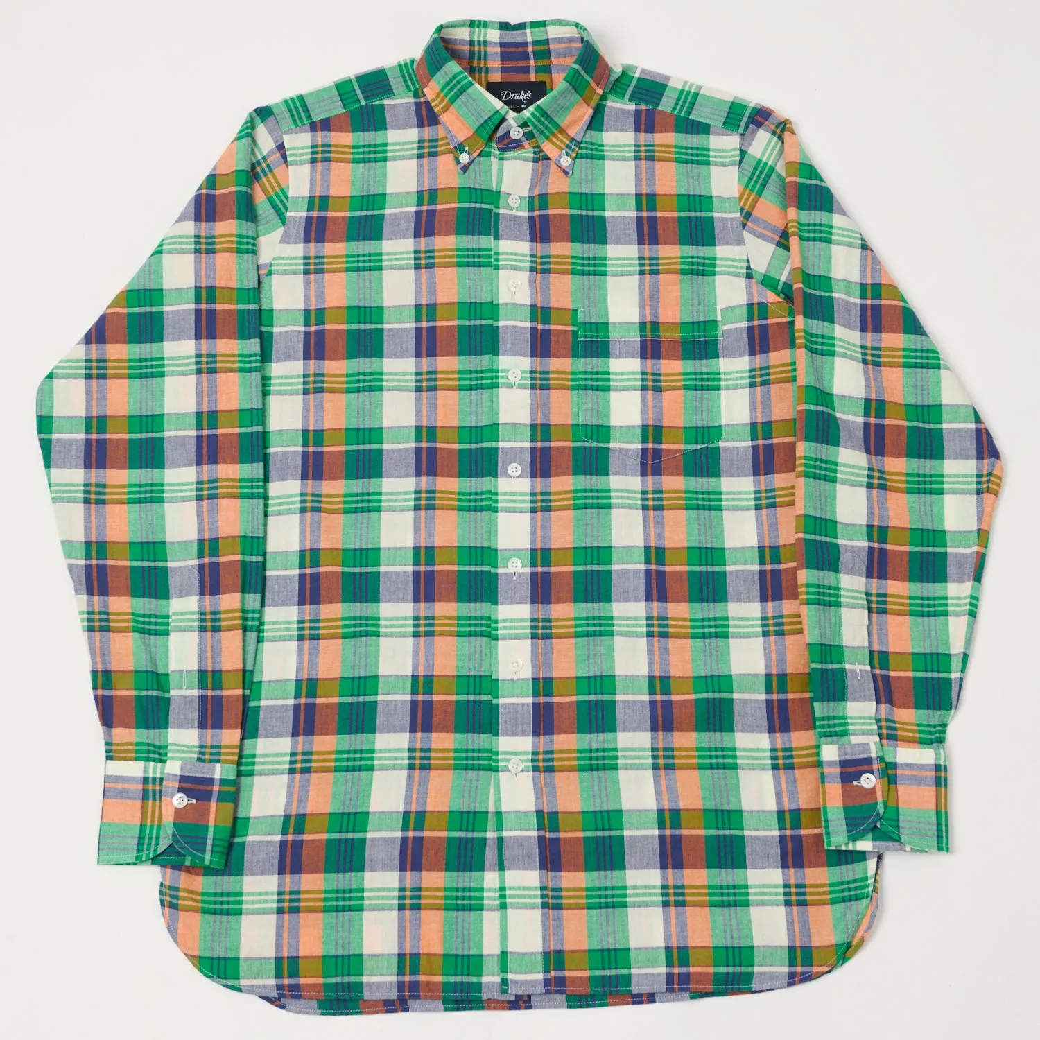Easy Comfort Trendy Wear Drake's Button Down Madras Shirt - Green/Orange/Blue