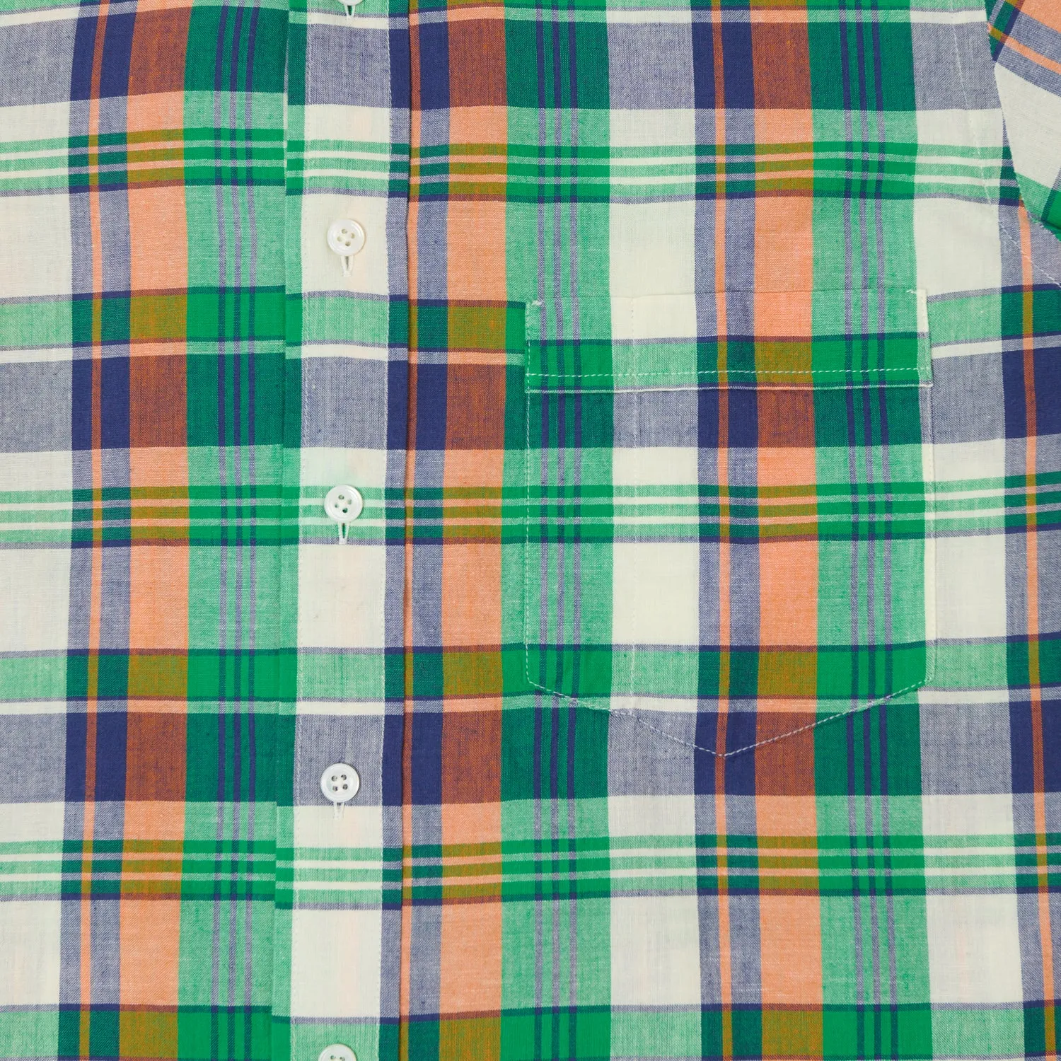 Drake's Button Down Madras Shirt - Green/Orange/Blue Retro Vibe Backpacking Trip