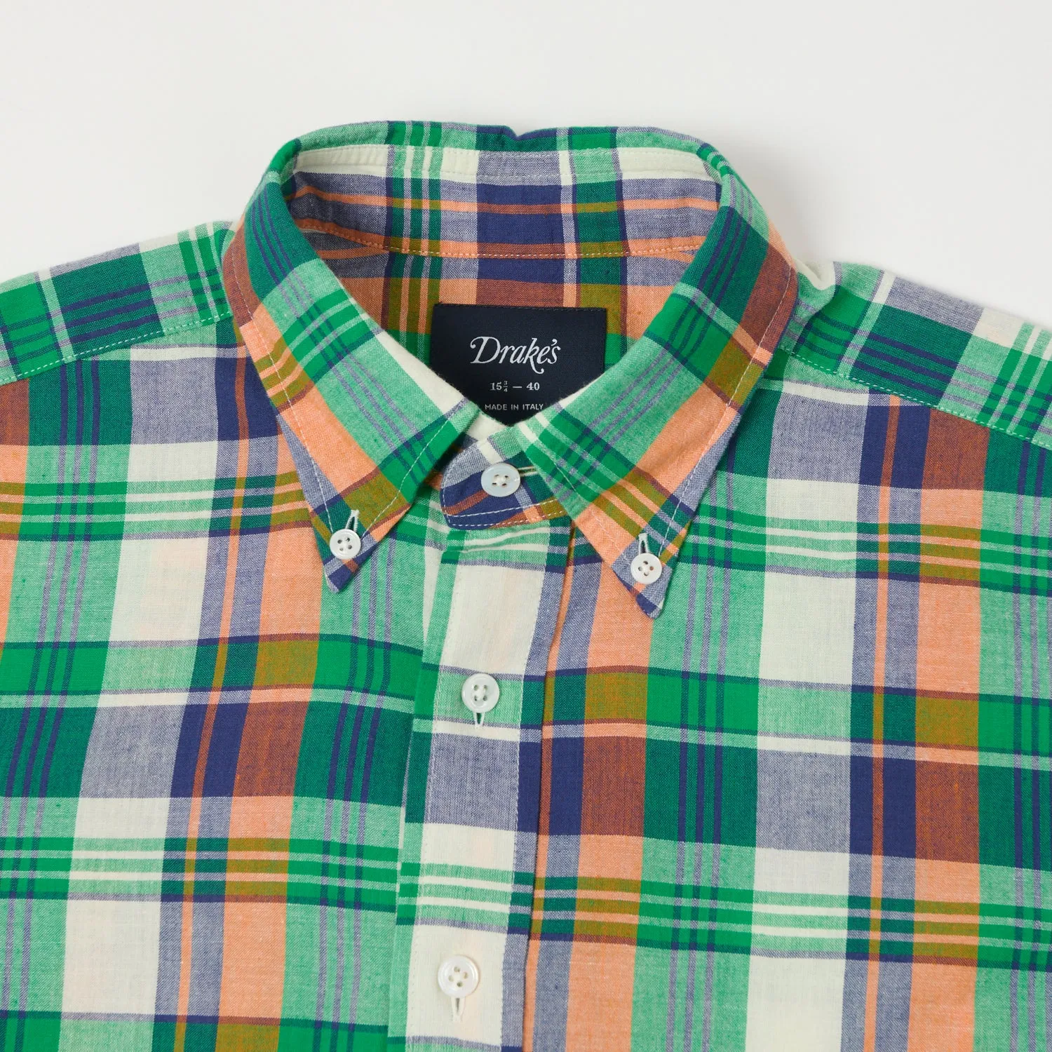 Drake's Button Down Madras Shirt - Green/Orange/Blue Perfect Look Simple Elegance