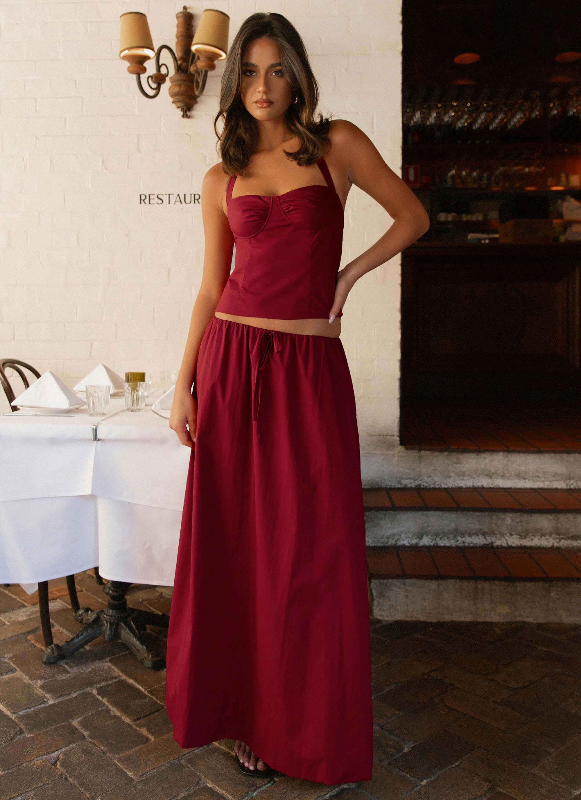 Delicate Texture Casual Comfort Cheryl Maxi Skirt - Cherry Red