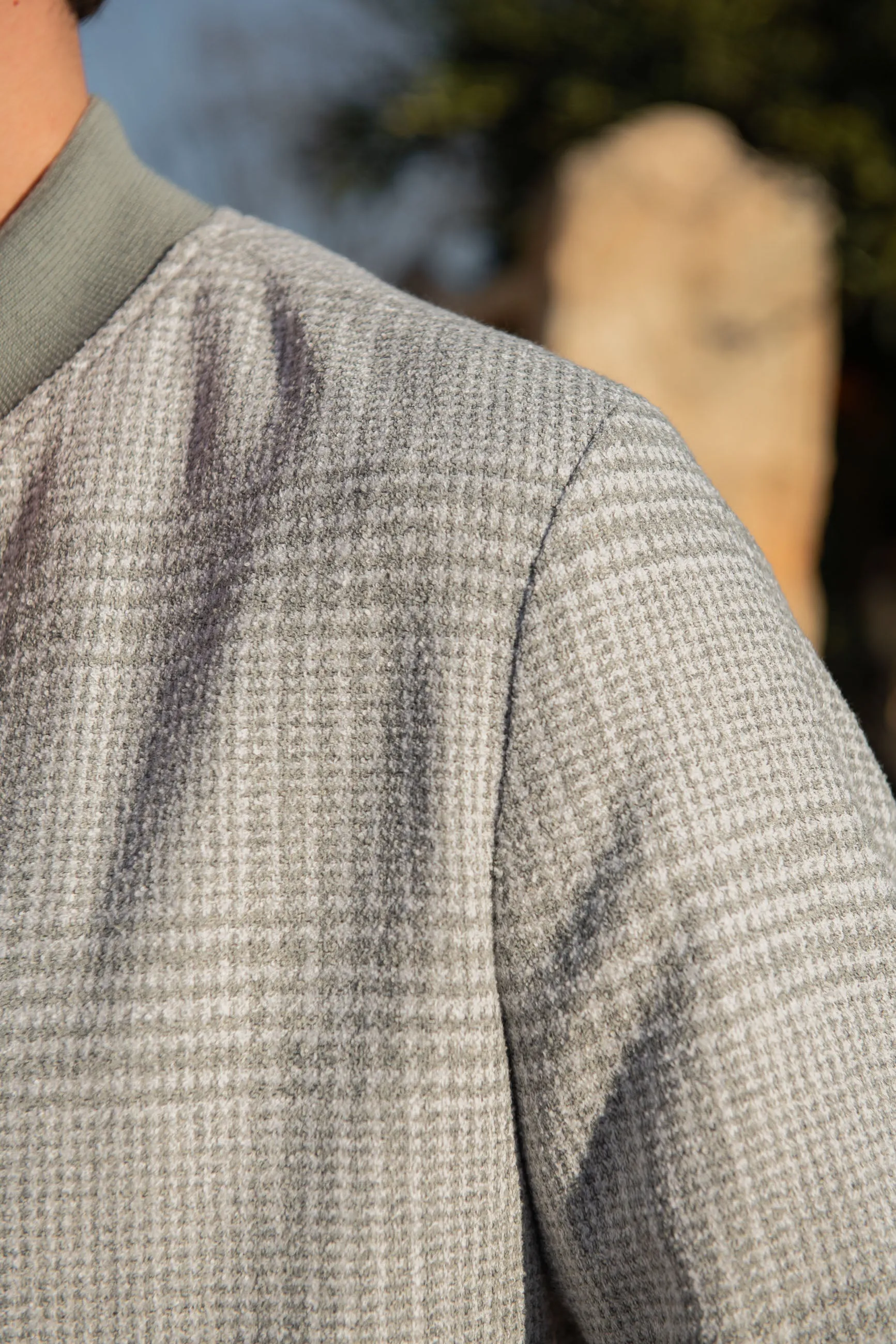 Light grey Prince of Wales bomber jacket ?C Made in Italy Sun Protection Fabric City Commuter