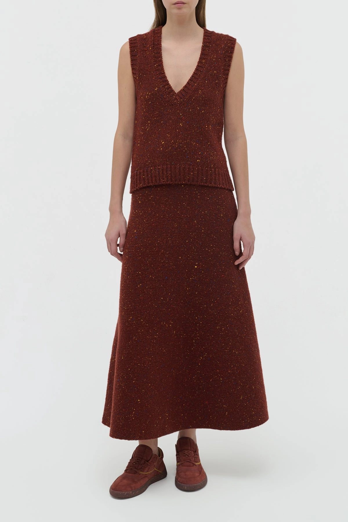 Smooth Motion Eden Knit Maxi Skirt in Burnt Sienna Multi Speckle Cashmere
