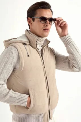 Taupe suede padded vest - Made in Italy Water Repellent Coating