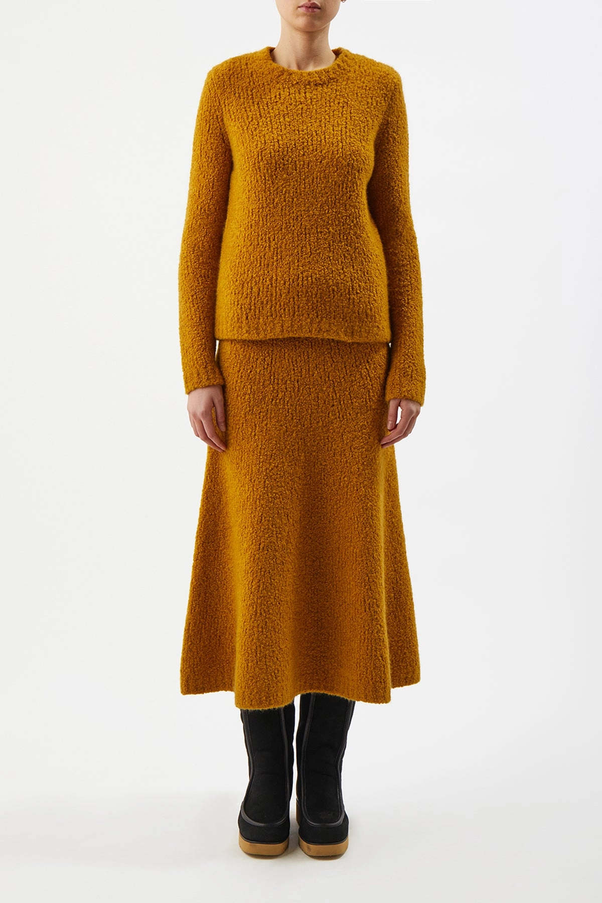 Pablo Knit Midi Skirt in Saffron Cashmere Silk Boucle Light Mood