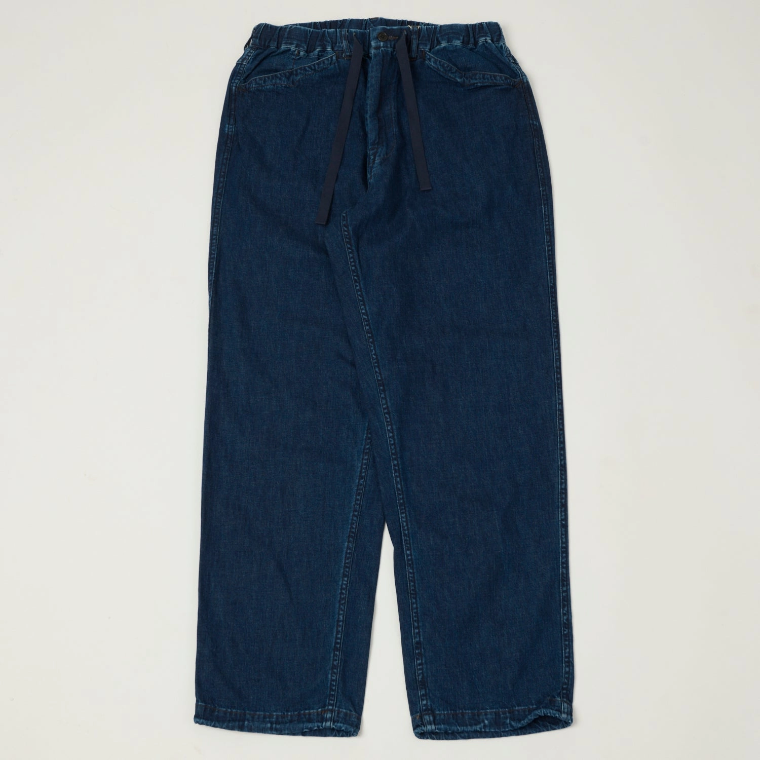 Post Overalls 'E-Z Chinois De Luxe' 8oz Denim Trousers - Deep Wash Fashionable Appeal