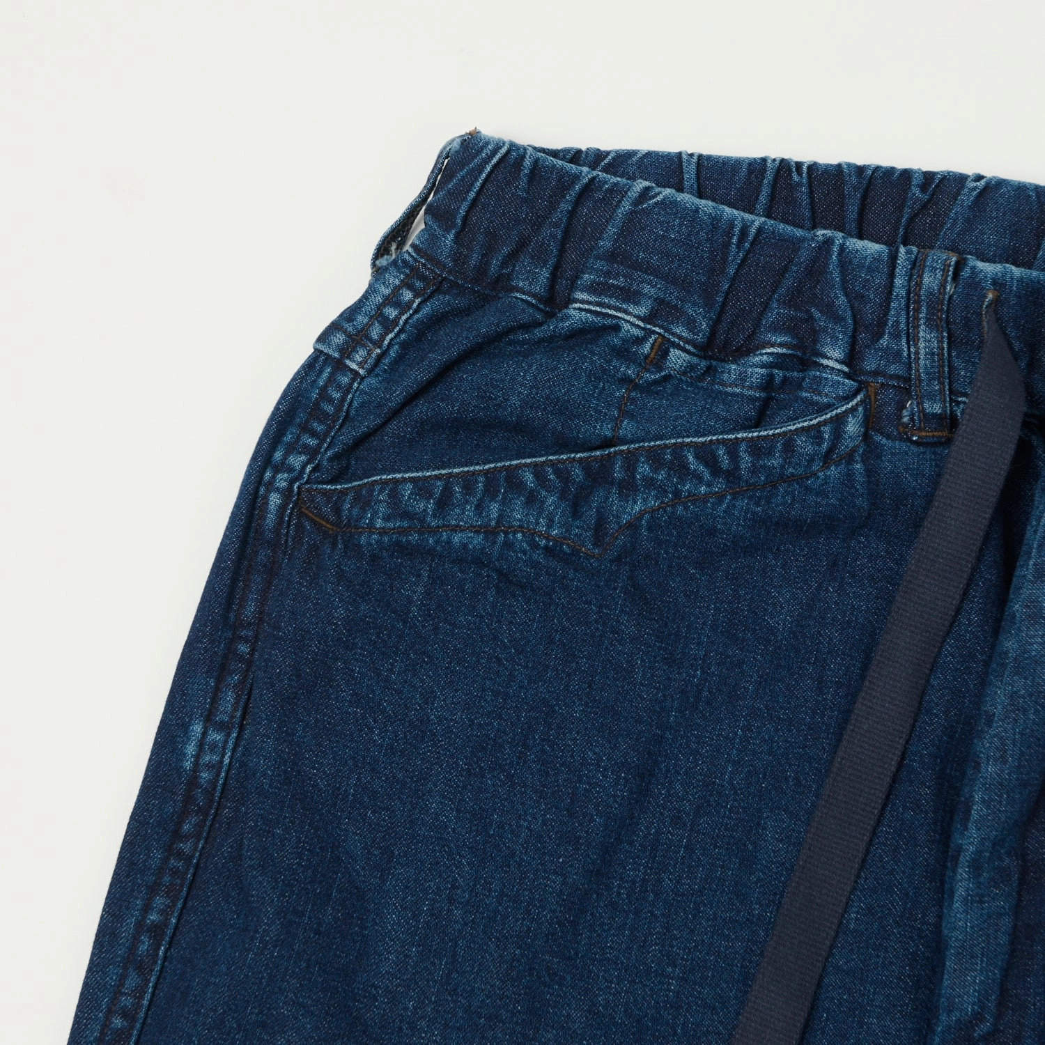 Stretch Waist Trendy Design Post Overalls 'E-Z Chinois De Luxe' 8oz Denim Trousers - Deep Wash