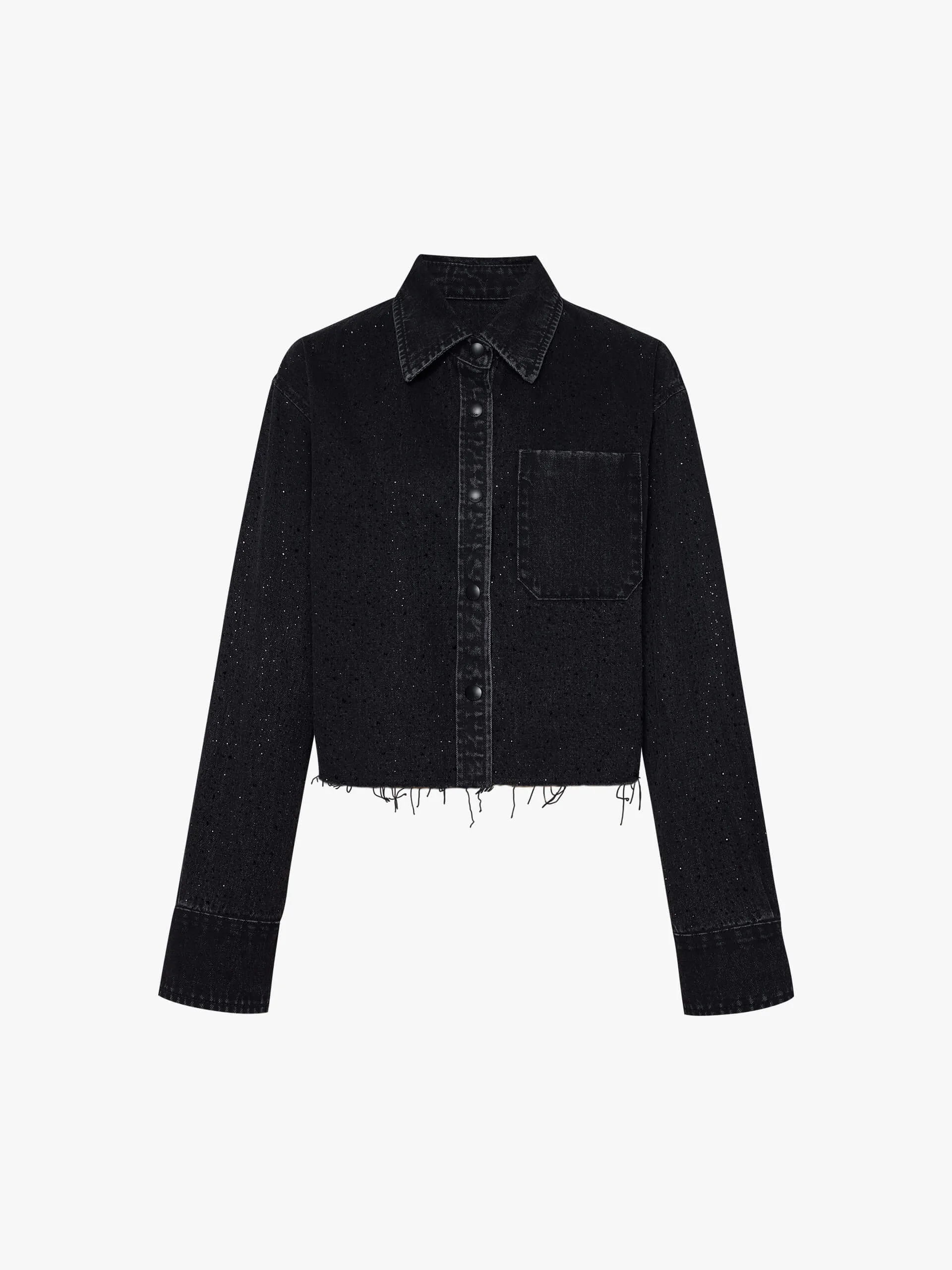 Versatile Layering Piece Multipurpose Layering Fabric Rhinestone Detail Denim Shirt