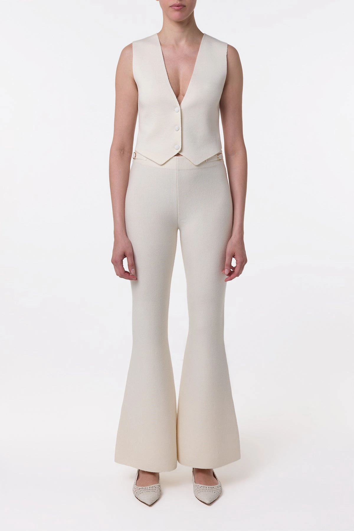 Modern Silhouette Styx Knit Vest in Ivory Merino Wool Cashmere