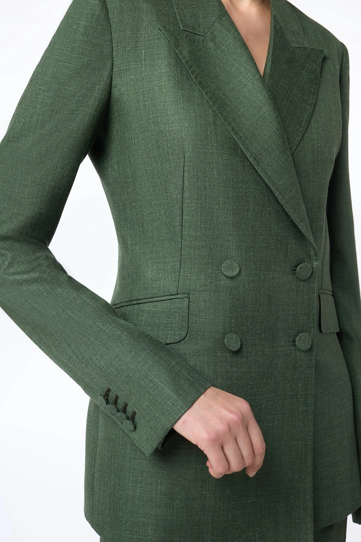 Angela Blazer in Olive Virgin Wool Silk with Linen Fit For Work