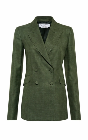 Sophisticated Layering Stylish Appearance Angela Blazer in Olive Virgin Wool Silk with Linen