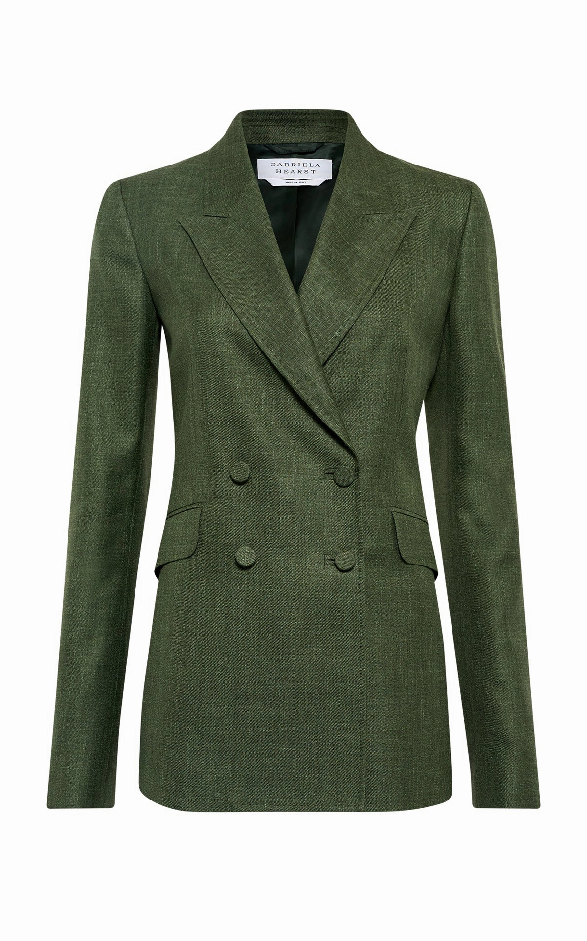 Sophisticated Layering Stylish Appearance Angela Blazer in Olive Virgin Wool Silk with Linen