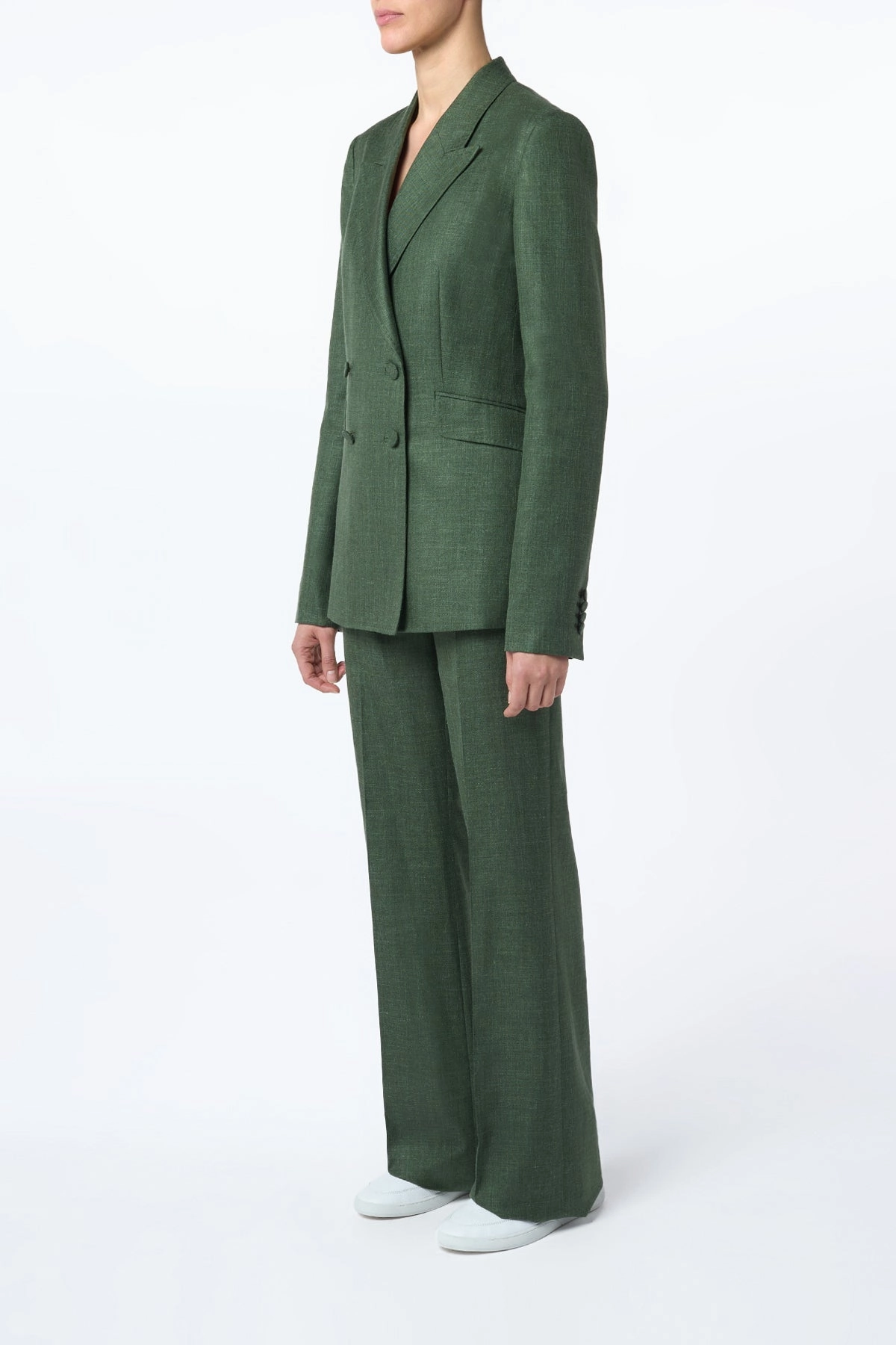 Angela Blazer in Olive Virgin Wool Silk with Linen Work Fit