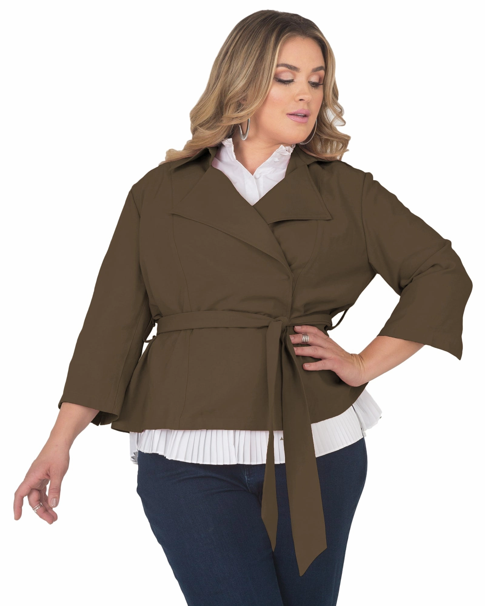 Flexible Fit Elodie Cropped Wrap Trench Jacket | Olive