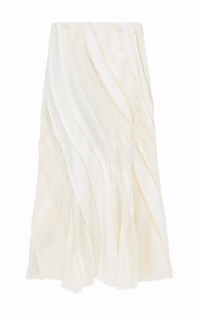 Elora Patchwork Midi Skirt in Ivory Textured Linen Slub Midi length Media Feature