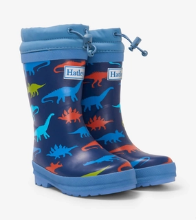 Quick Drying Cold Weather Commuter Boy's Dino Silhouettes Sherpa Lined Rain Boots In Solstice