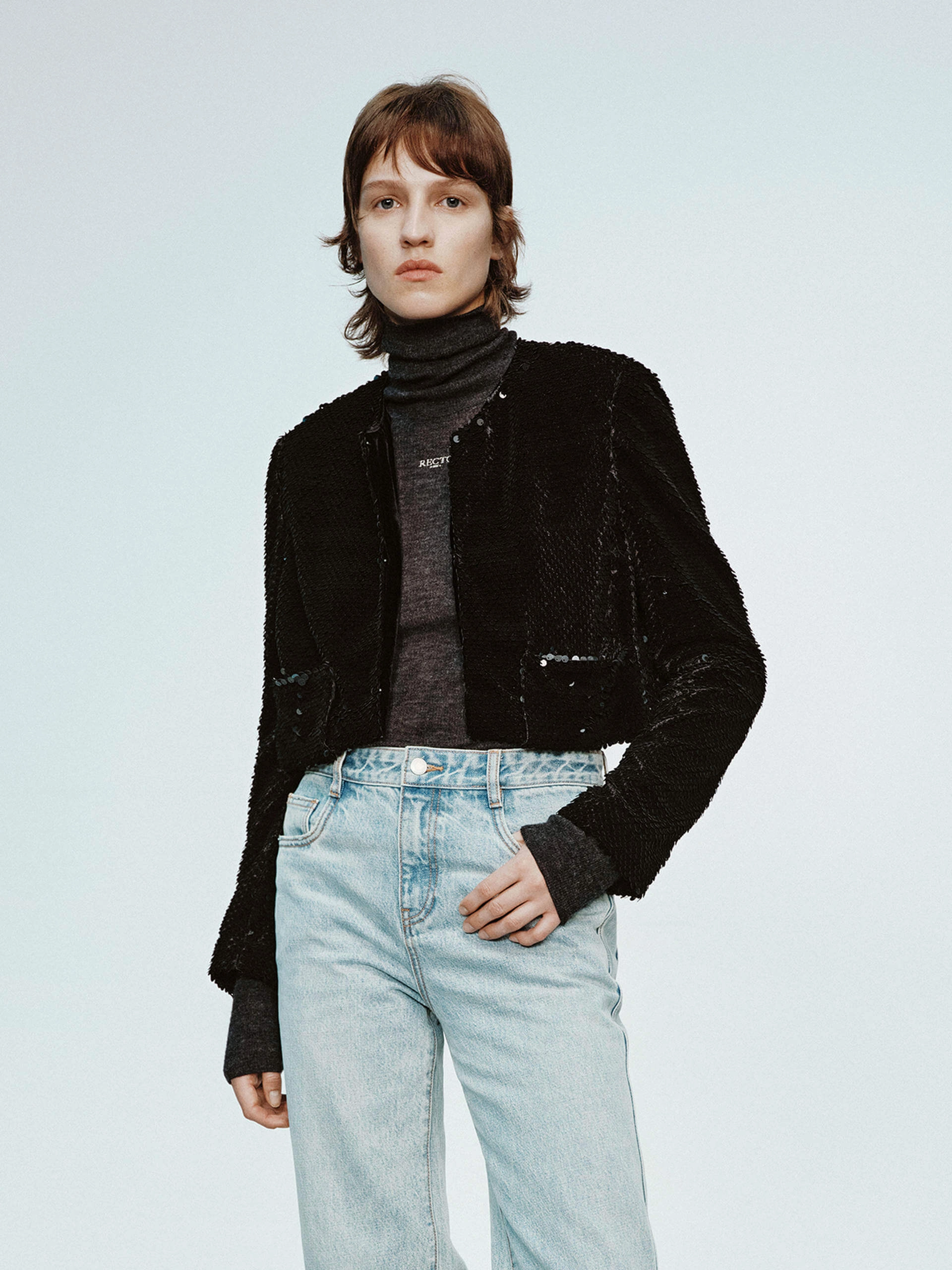 Sequins Finish Cropped Coat Adjustable drawstring Weather Adaptive Ventilation